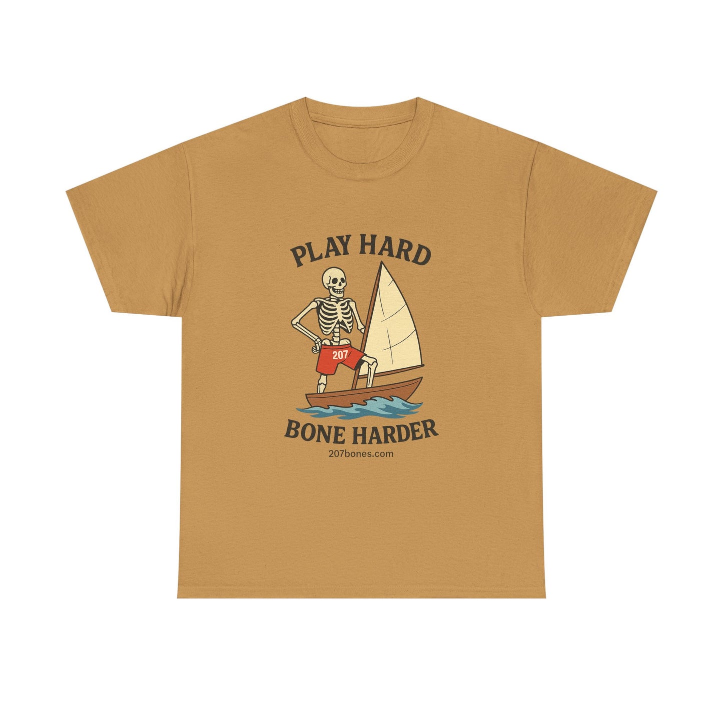 Play Hard Bone Harder Tee, Casual Summer Shirt, Skeleton Graphic T-Shirt, Fun Beachwear, Gift for Halloween, Unisex Cotton Tee