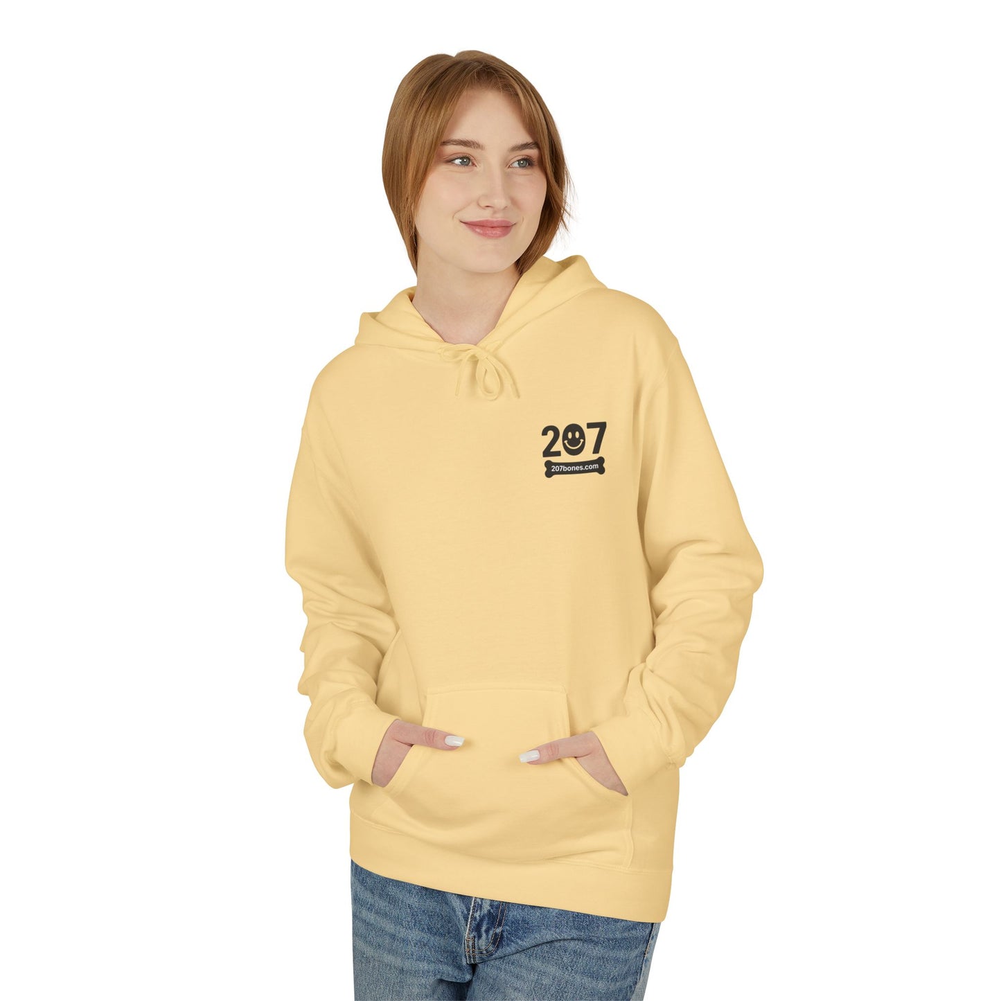 207 Bar & Grill Skeleton Hoodie, Softstyle Midweight Fleece, Unisex Pullover, Fun Gift for Halloween, Cozy Lounge Wear
