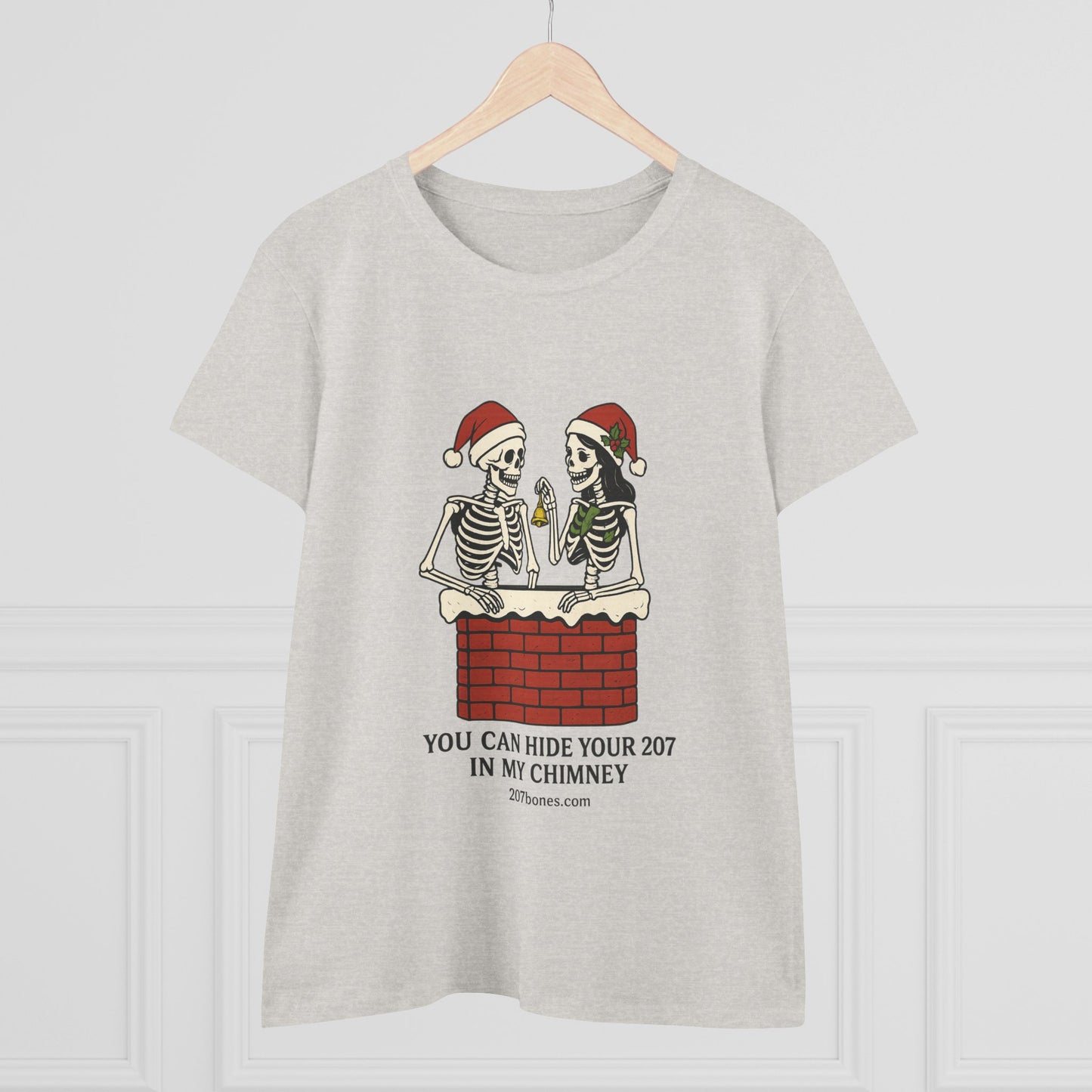 Funny Skeleton Christmas Tee, Holiday Graphic Shirt, Skeleton Shirt, Women's Christmas Top, Quirky Festive Apparel