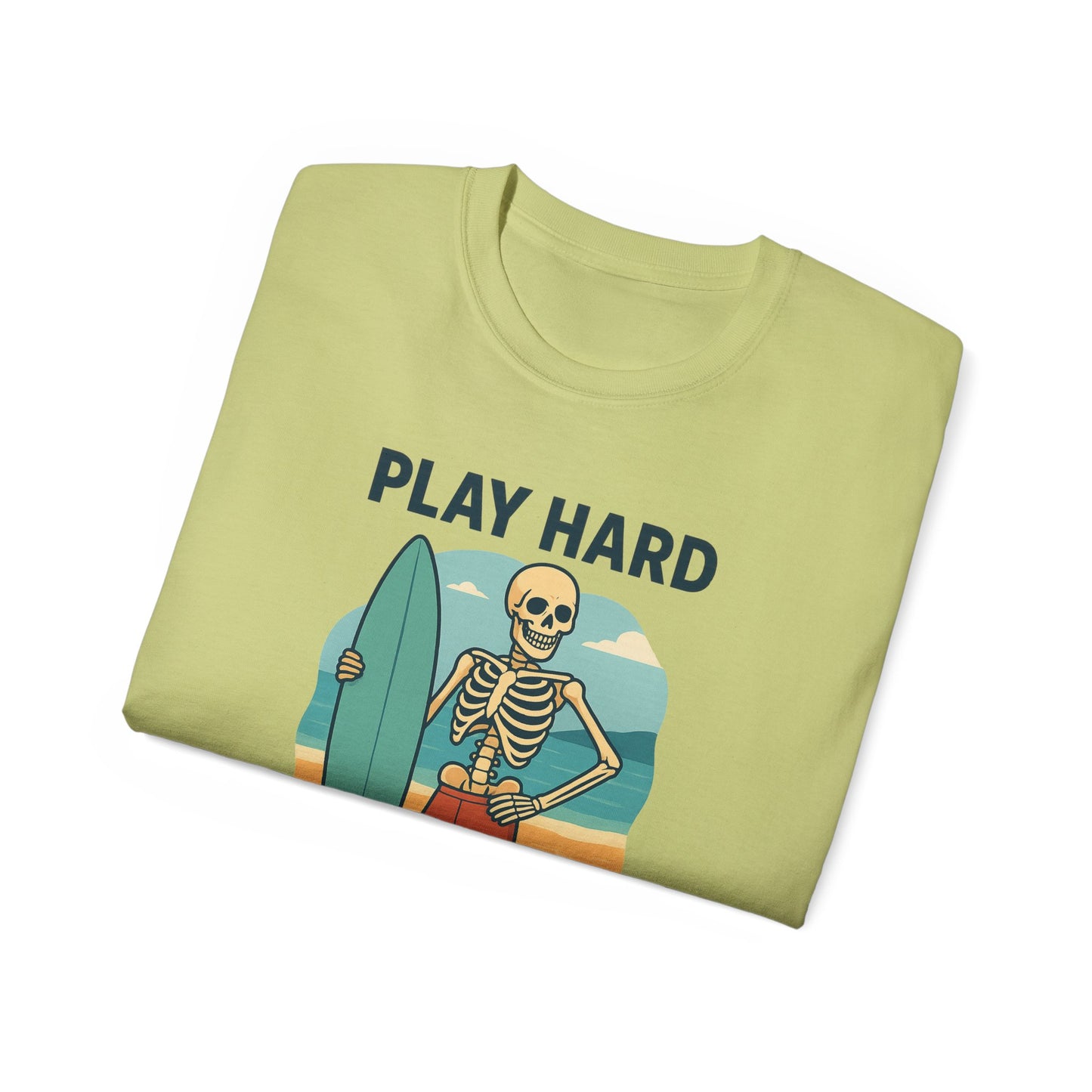 Play Hard Bone Harder Tee, Fun Skeleton Shirt, Summer Vibes Tee, Beach Lover Gift, Halloween Party Tee, Casual Everyday Wear