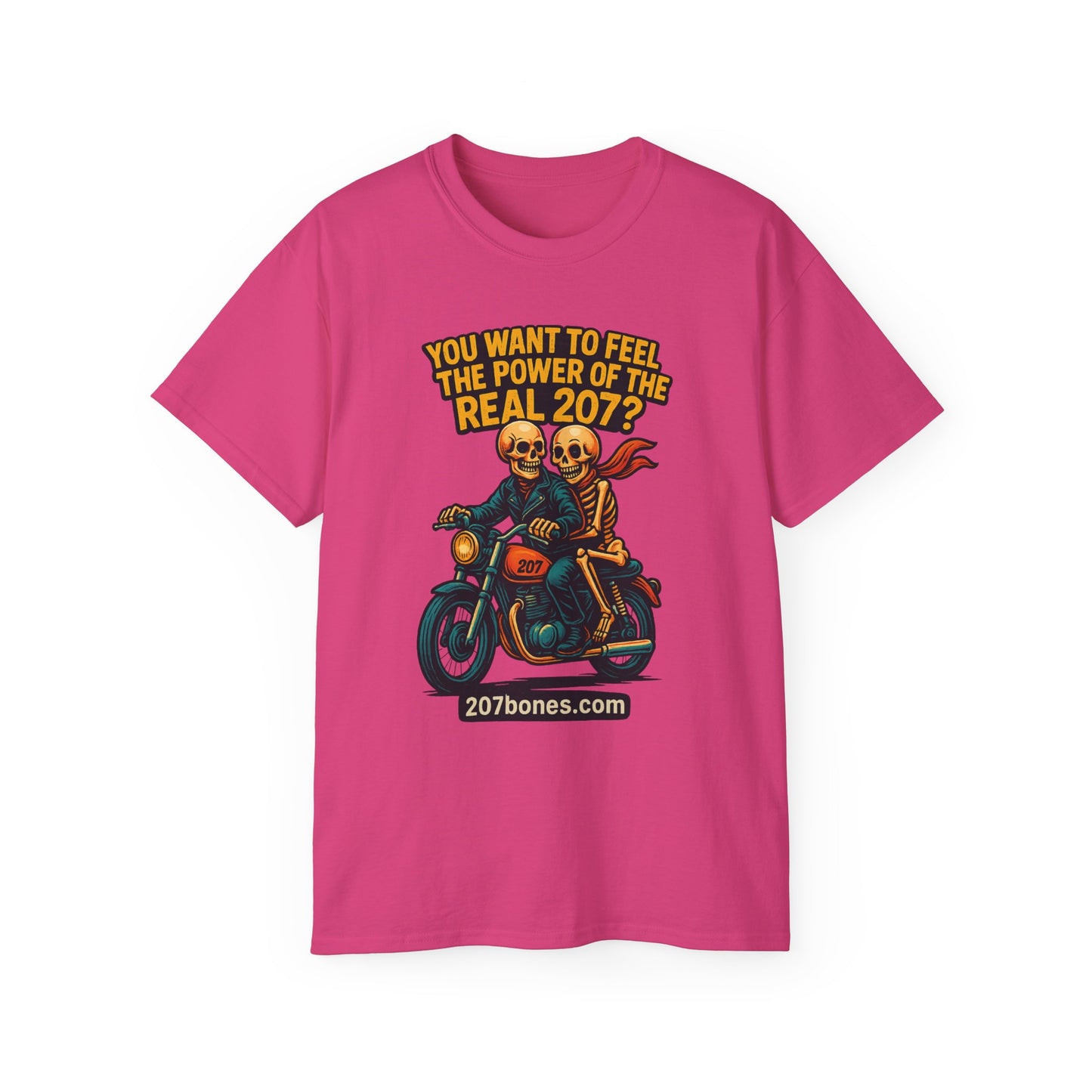 Unisex Motorcycle Theme Tee - Feel the Power Tee, Casual T-Shirt, Halloween Costume Top, Biker Gift, Fun Skull Shirt