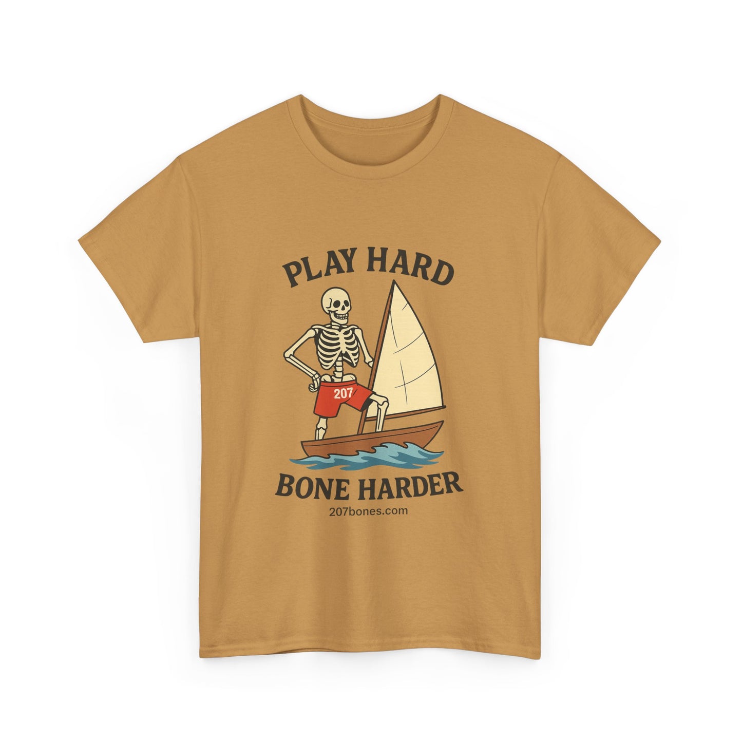 Play Hard Bone Harder Tee, Casual Summer Shirt, Skeleton Graphic T-Shirt, Fun Beachwear, Gift for Halloween, Unisex Cotton Tee