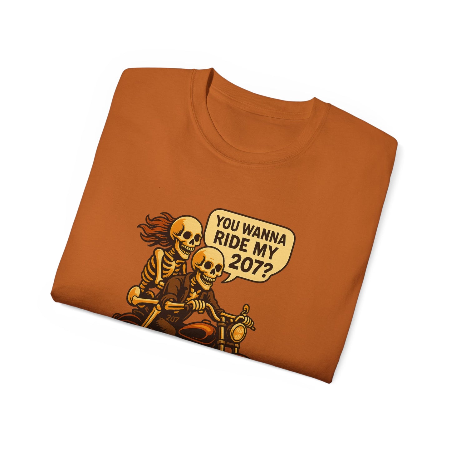 Skeletons Motorcycle Ride Unisex T-Shirt | Fun Graphic Tee for Bikers, Halloween, Casual Wear, Gift Idea