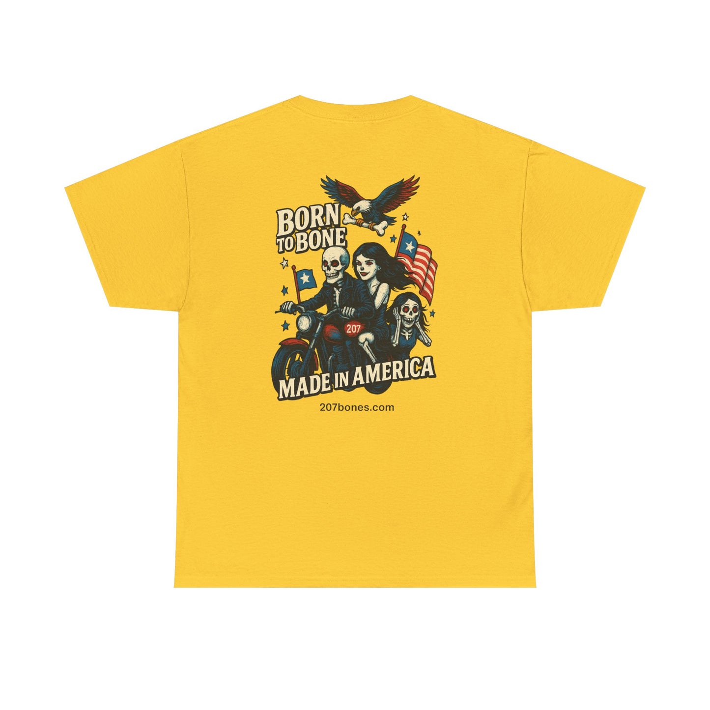 Patriotic Graphic Tee - Born to Bone, Unisex Heavy Cotton T-Shirt, Perfect for BBQs, Independence Day, and Casual Outings