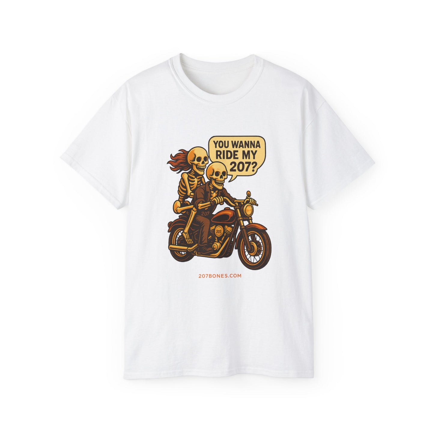 Skeletons Motorcycle Ride Unisex T-Shirt | Fun Graphic Tee for Bikers, Halloween, Casual Wear, Gift Idea