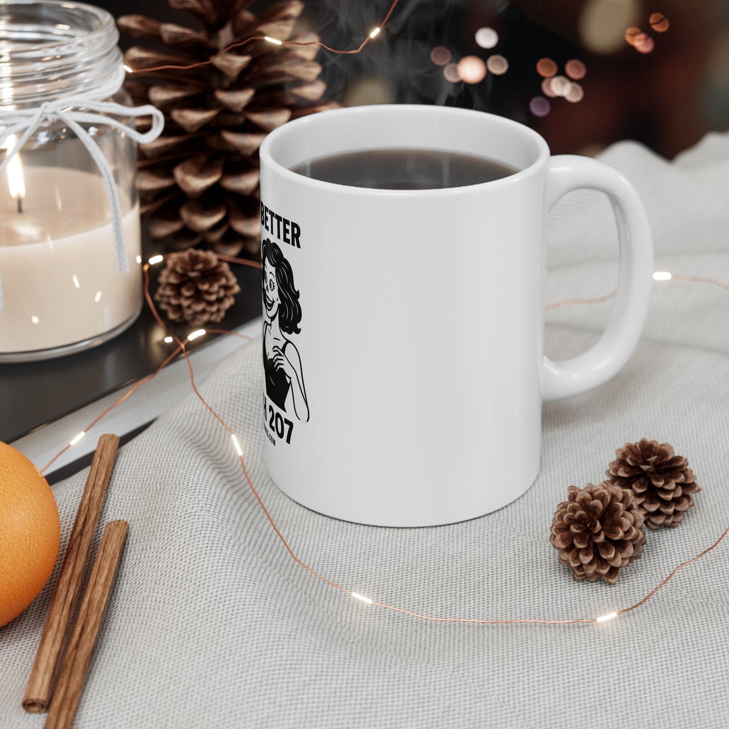 Fun Skeleton Mug, Life is Better with 207, Halloween Gift, Unique Coffee Cup, Quirky Home Decor