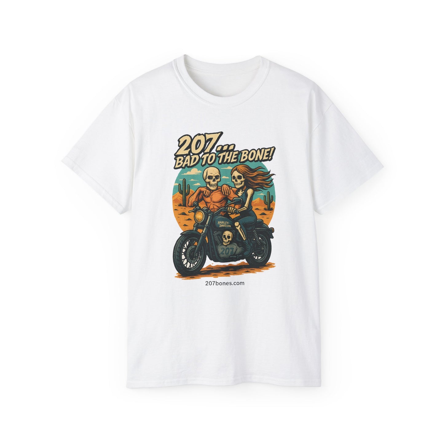 Bad to the Bone Unisex Cotton Tee, Vintage Motorcycle Shirt, Biker Gift, Skull Art Tee, Casual Wear, Unisex Graphic T-Shirt
