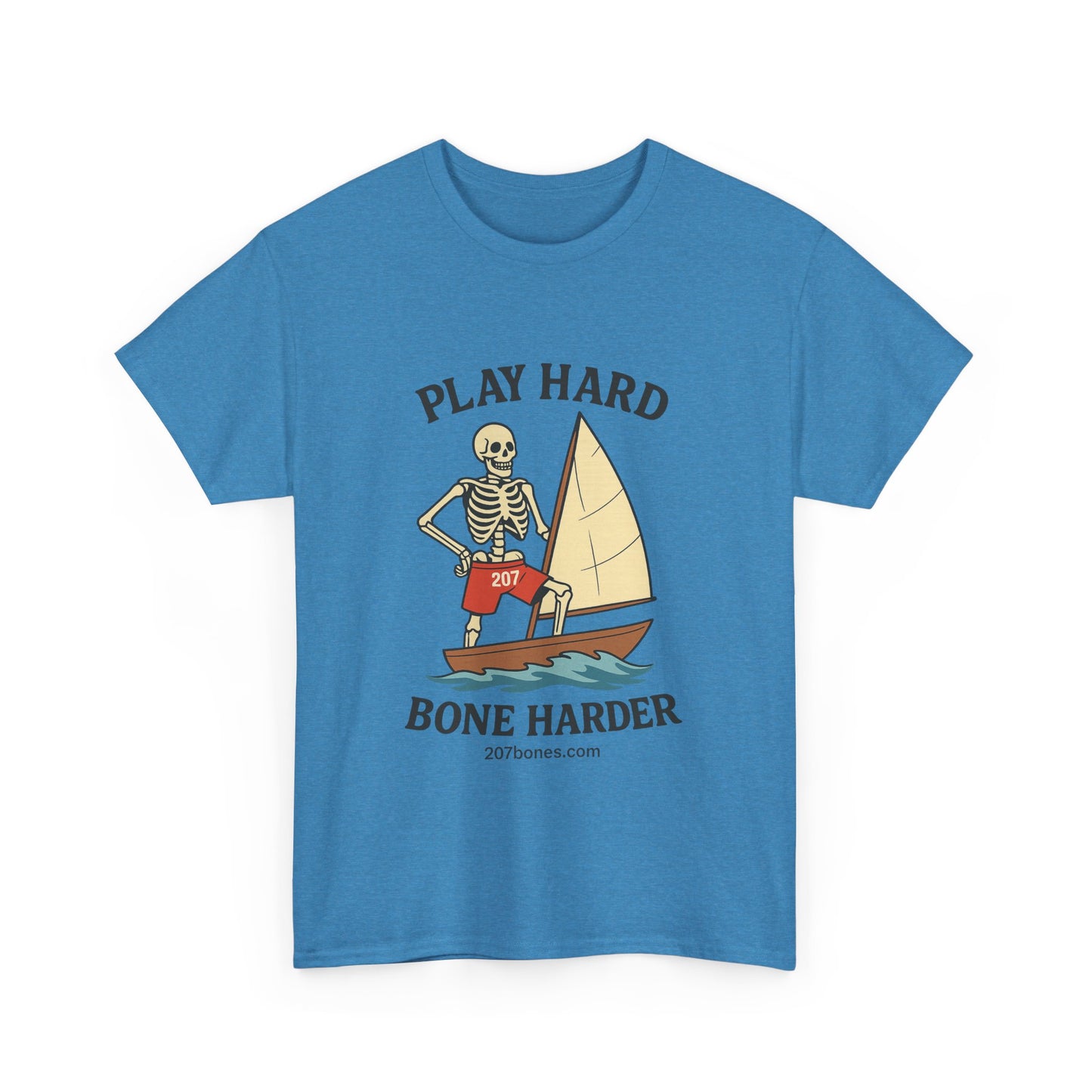 Play Hard Bone Harder Tee, Casual Summer Shirt, Skeleton Graphic T-Shirt, Fun Beachwear, Gift for Halloween, Unisex Cotton Tee