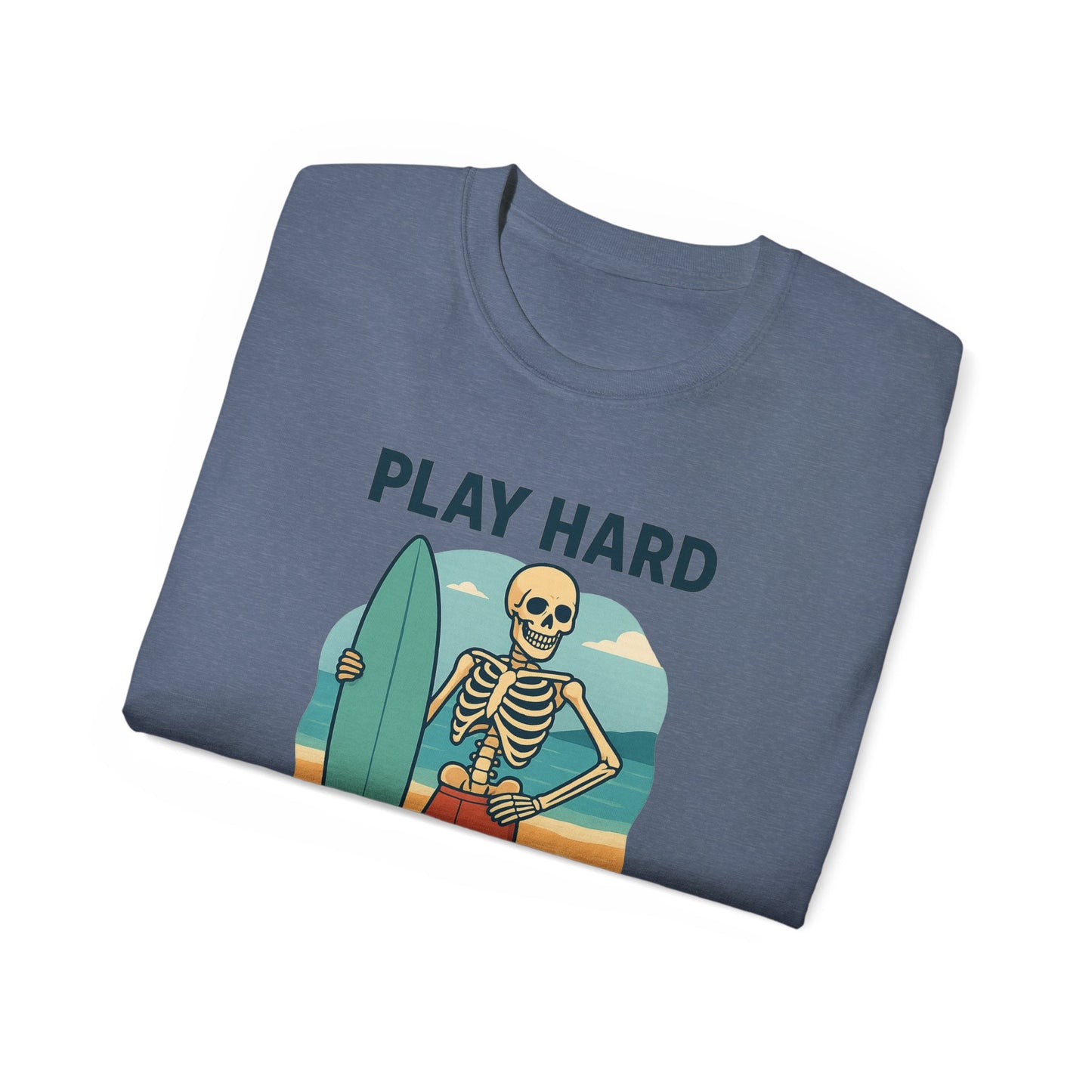Play Hard Bone Harder Tee, Fun Skeleton Shirt, Summer Vibes Tee, Beach Lover Gift, Halloween Party Tee, Casual Everyday Wear