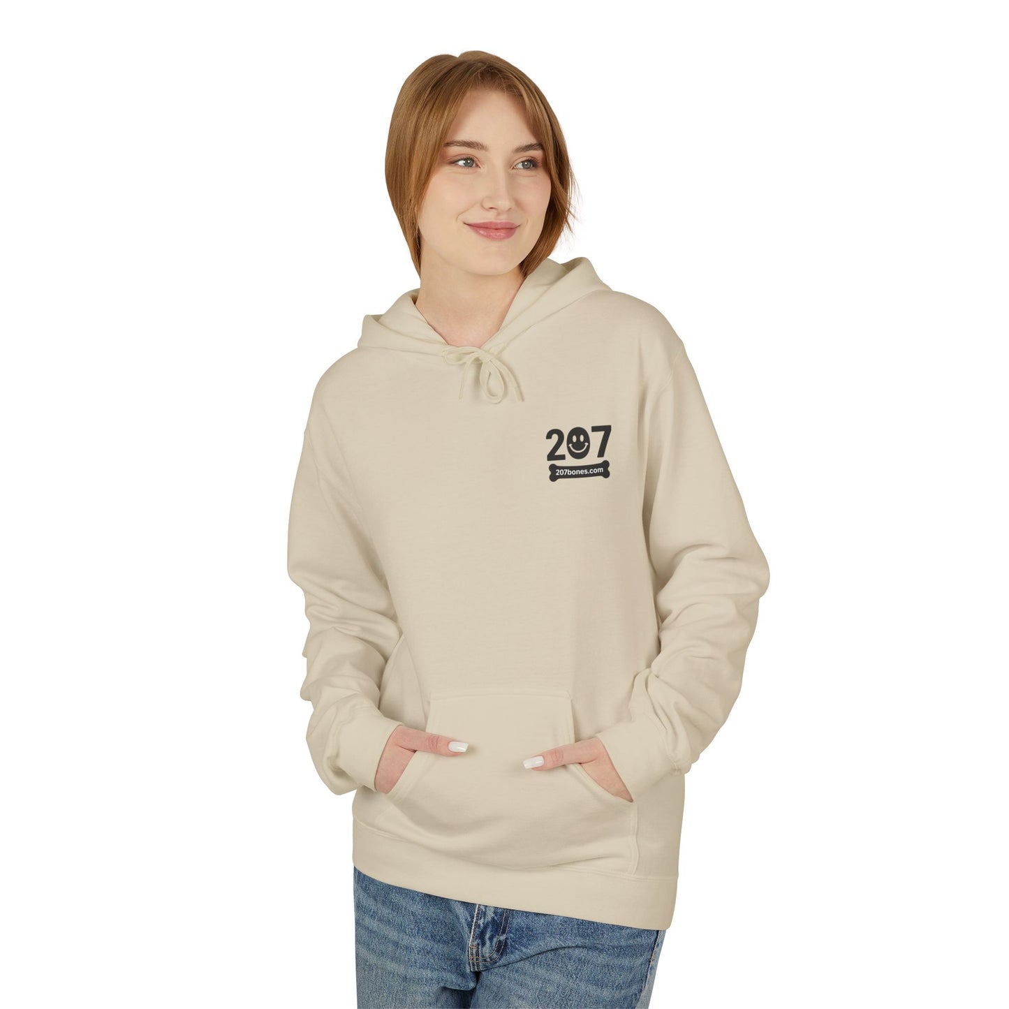 207 Bar & Grill Skeleton Hoodie, Softstyle Midweight Fleece, Unisex Pullover, Fun Gift for Halloween, Cozy Lounge Wear