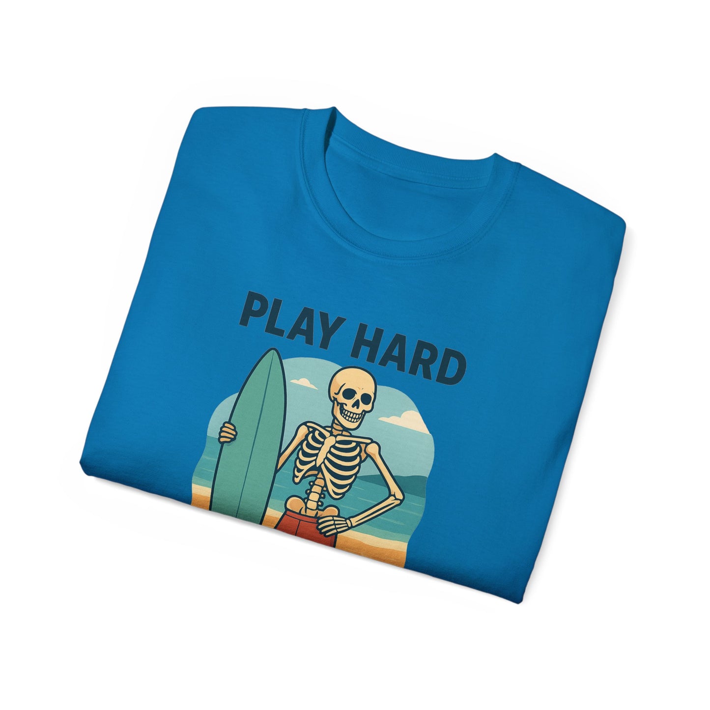 Play Hard Bone Harder Tee, Fun Skeleton Shirt, Summer Vibes Tee, Beach Lover Gift, Halloween Party Tee, Casual Everyday Wear