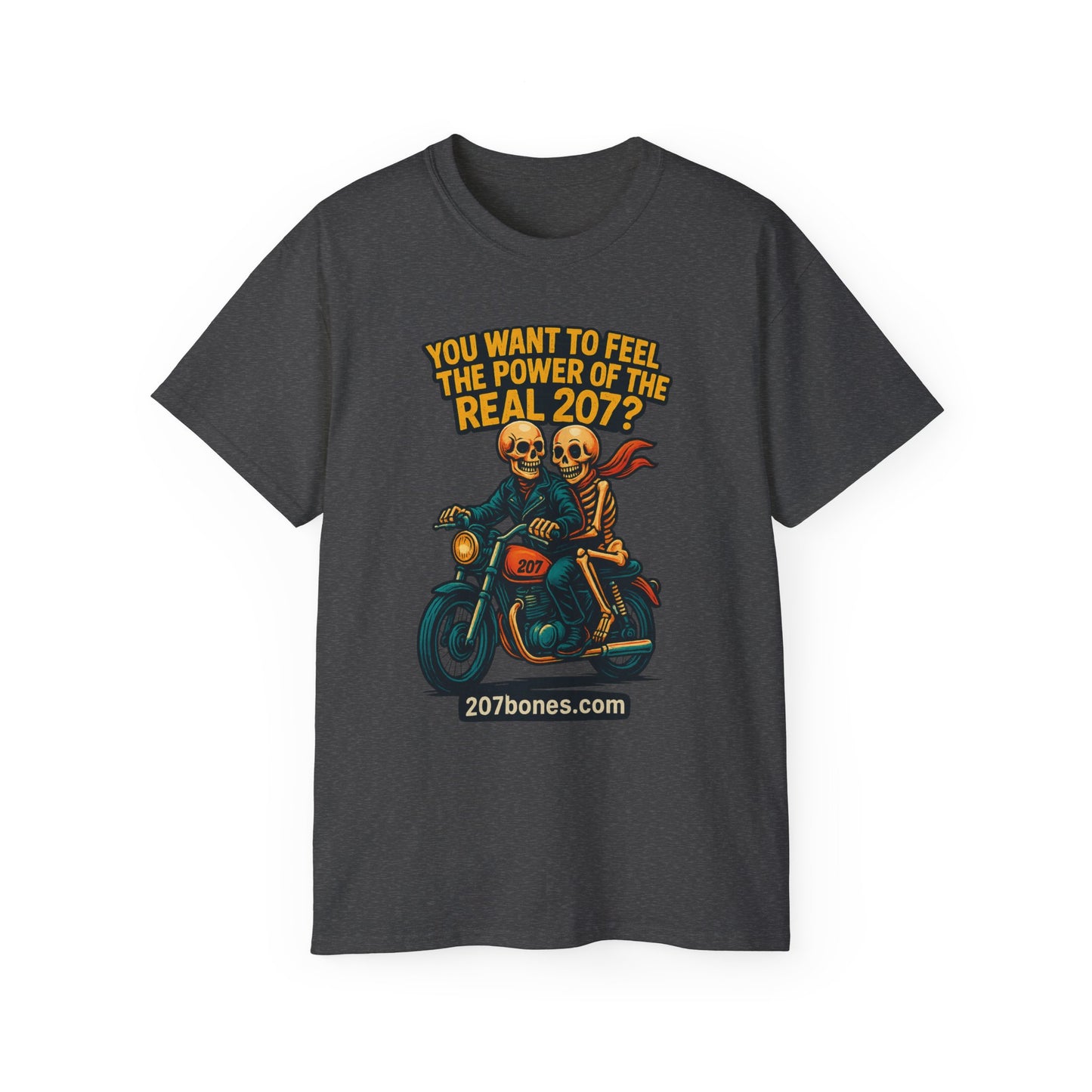Unisex Motorcycle Theme Tee - Feel the Power Tee, Casual T-Shirt, Halloween Costume Top, Biker Gift, Fun Skull Shirt