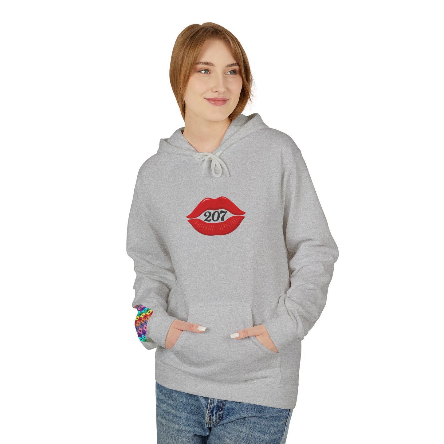 Kiss & Skull Graphic Fleece Hoodie - Trendy Unisex Sweatshirt for Casual Wear, Halloween, Party, Street Style, Gifts