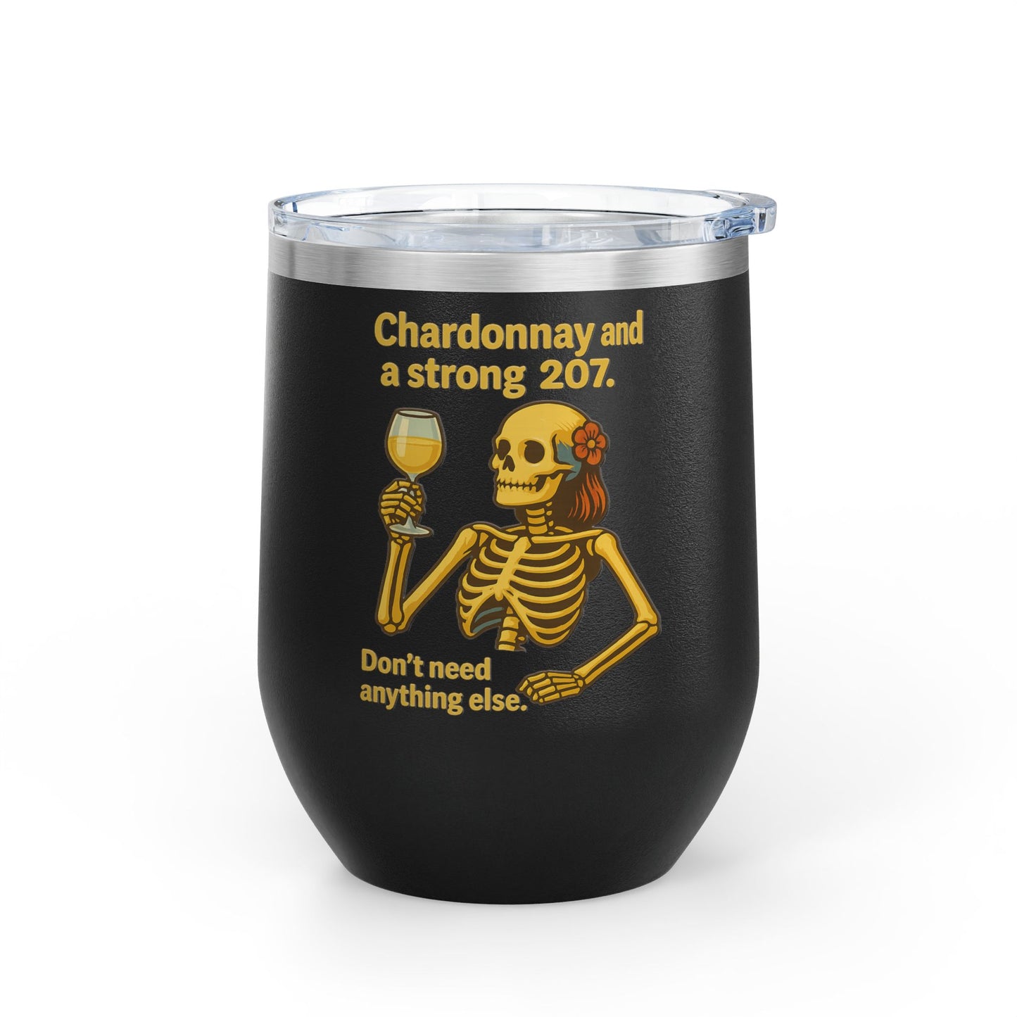 Chardonnay Skeleton Wine Tumbler, Fun Gift for Wine Lovers, Perfect for Parties, Outdoor Events, Drinkware for Celebrations
