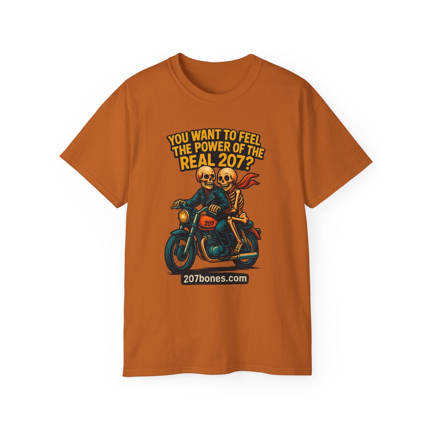 Unisex Motorcycle Theme Tee - Feel the Power Tee, Casual T-Shirt, Halloween Costume Top, Biker Gift, Fun Skull Shirt