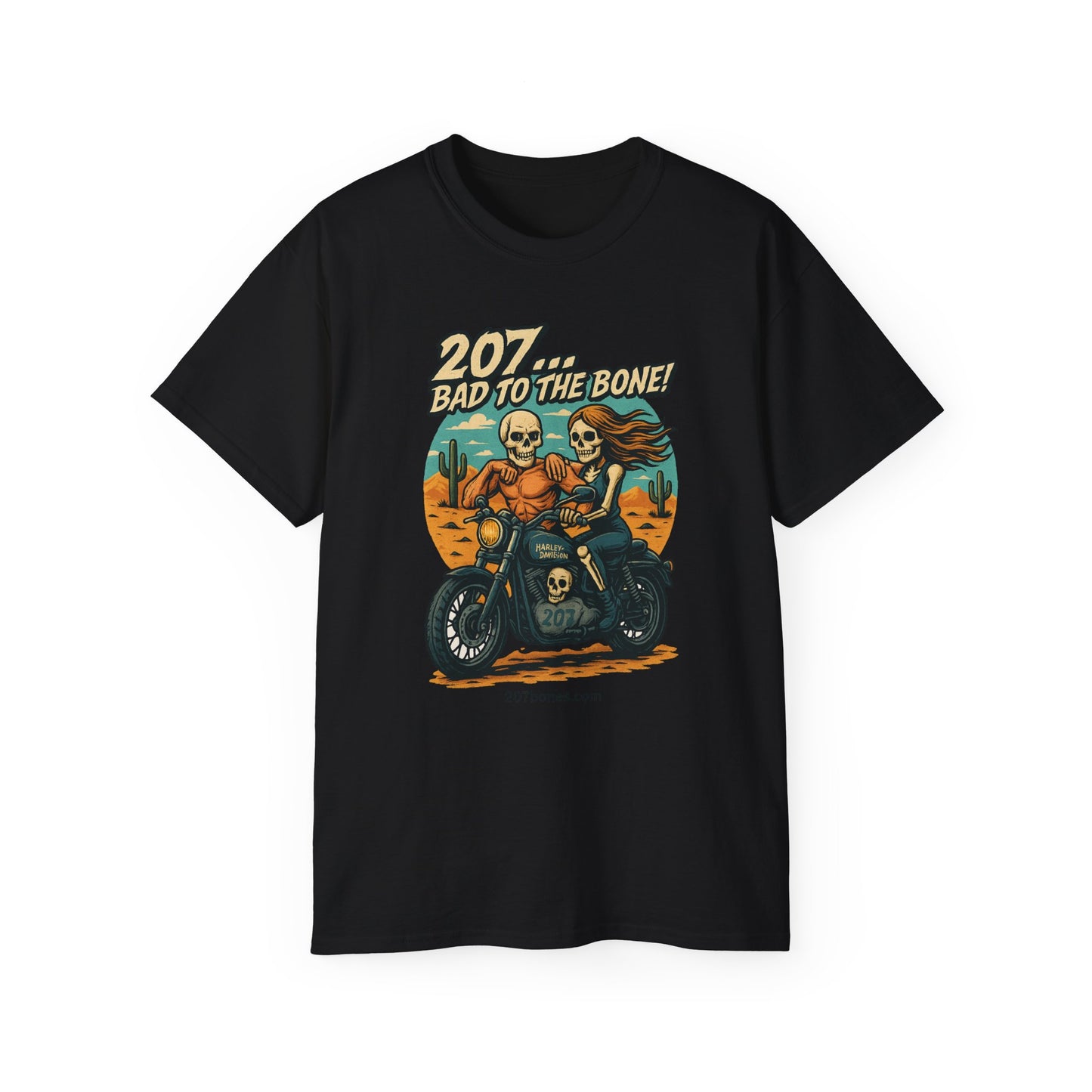 Bad to the Bone Unisex Cotton Tee, Vintage Motorcycle Shirt, Biker Gift, Skull Art Tee, Casual Wear, Unisex Graphic T-Shirt
