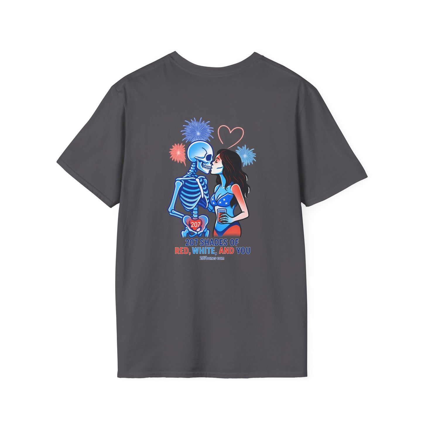 Romantic Unisex T-Shirt with Skeleton and Lips Design, Fun Couples Tee, Date Night Outfit, Halloween Costume, Unique Gift