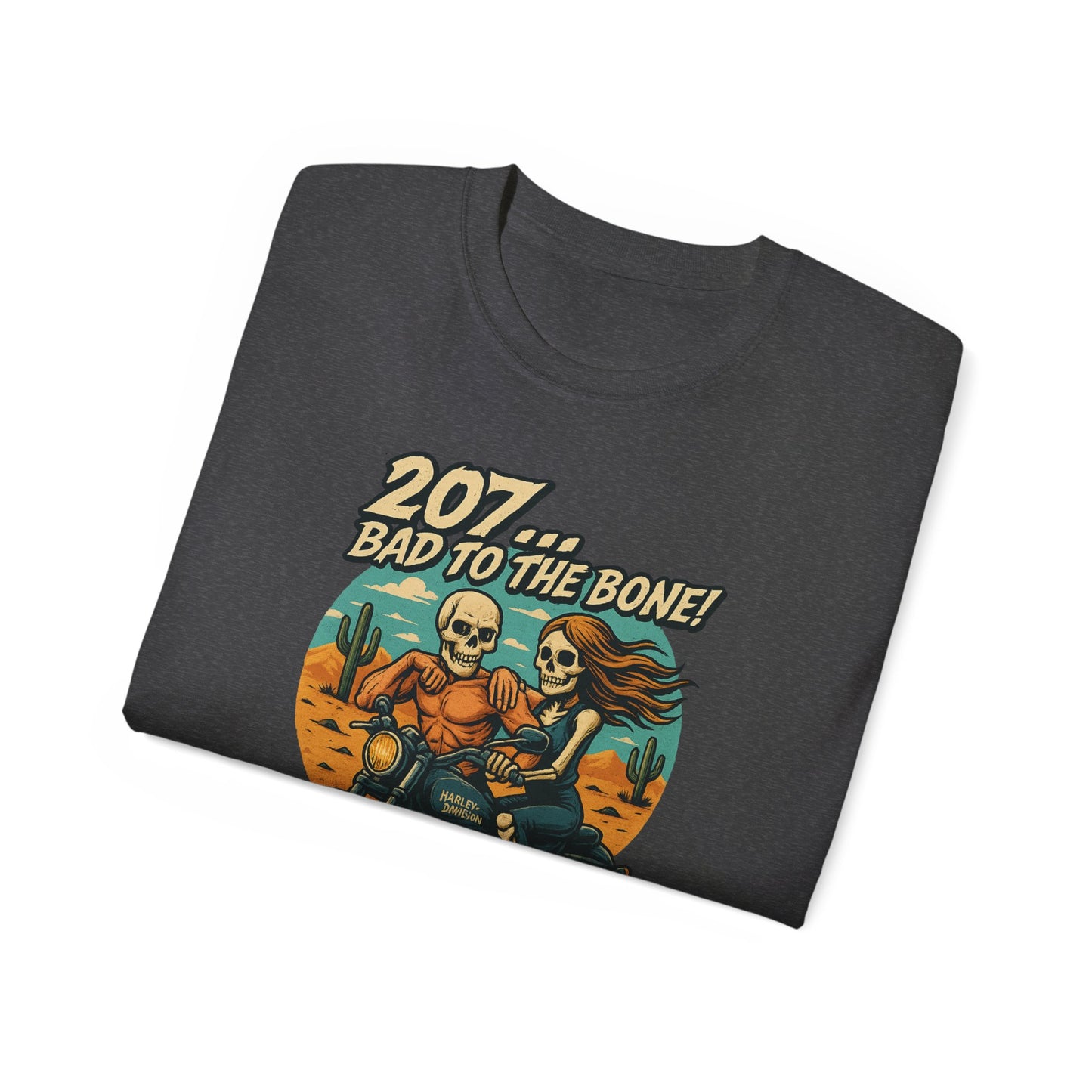 Bad to the Bone Unisex Cotton Tee, Vintage Motorcycle Shirt, Biker Gift, Skull Art Tee, Casual Wear, Unisex Graphic T-Shirt