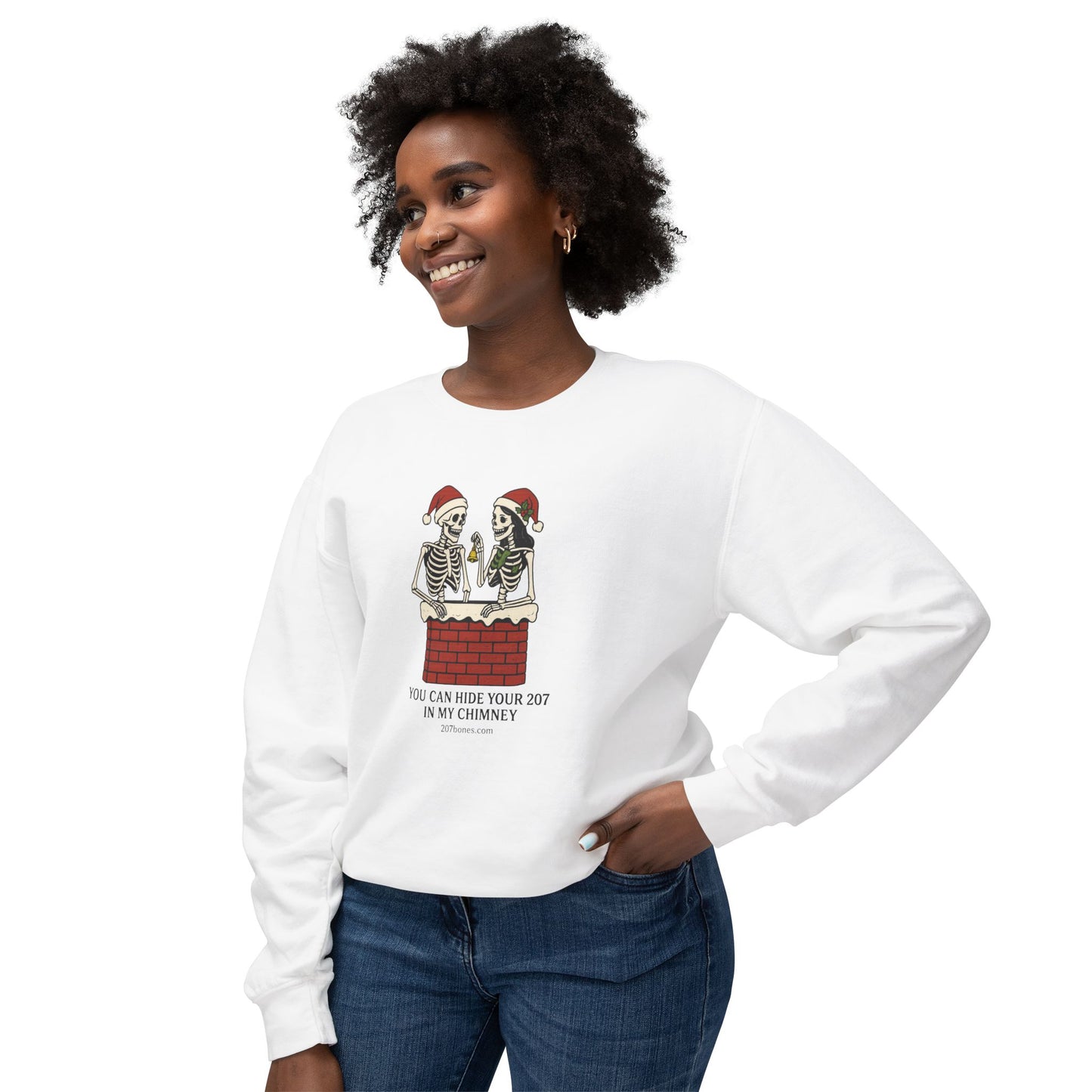 Fun Holiday Skeleton Sweatshirt, Unisex Crewneck, Christmas Humor, Cozy Gift for Friends, Halloween Vibe, Festive Apparel