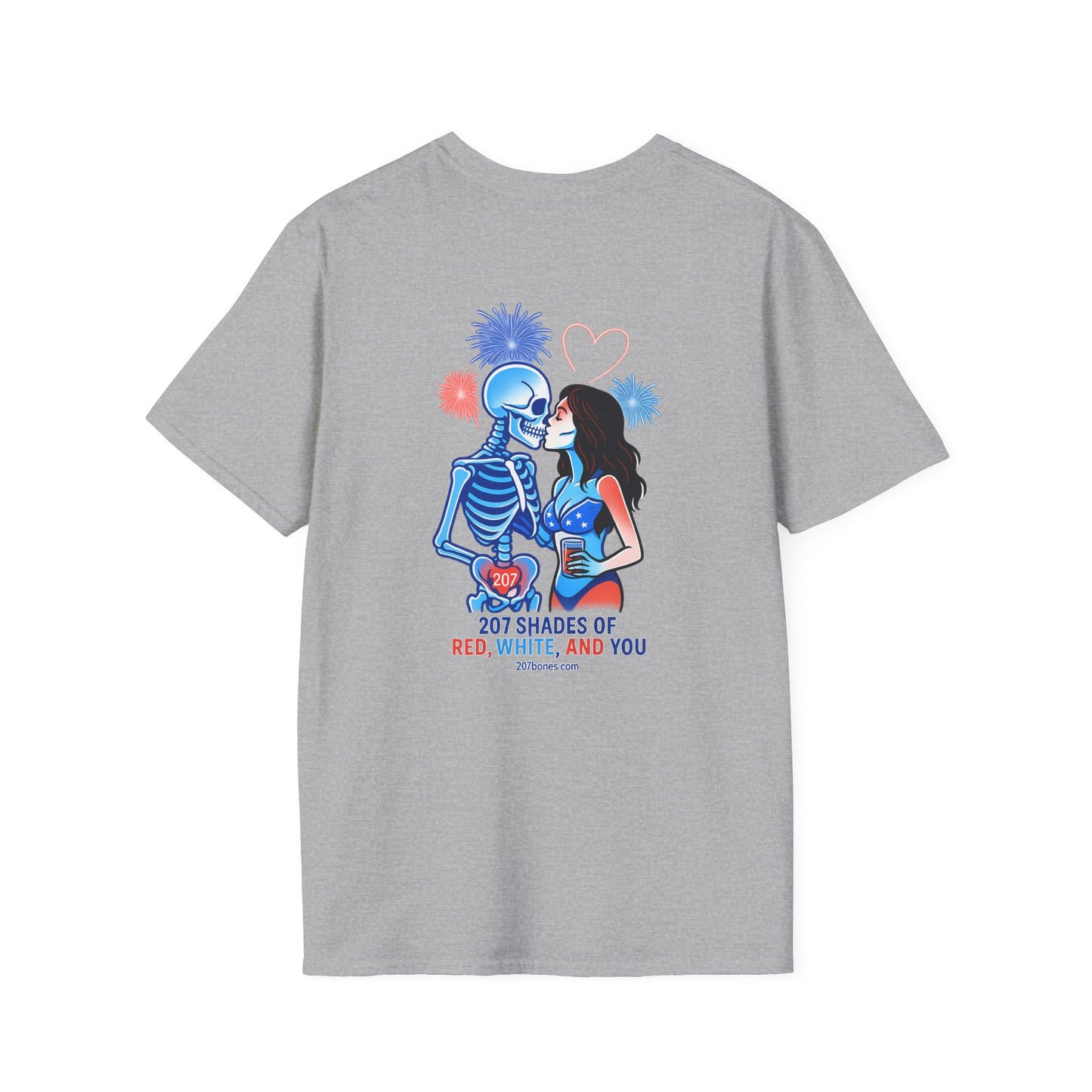 Romantic Unisex T-Shirt with Skeleton and Lips Design, Fun Couples Tee, Date Night Outfit, Halloween Costume, Unique Gift
