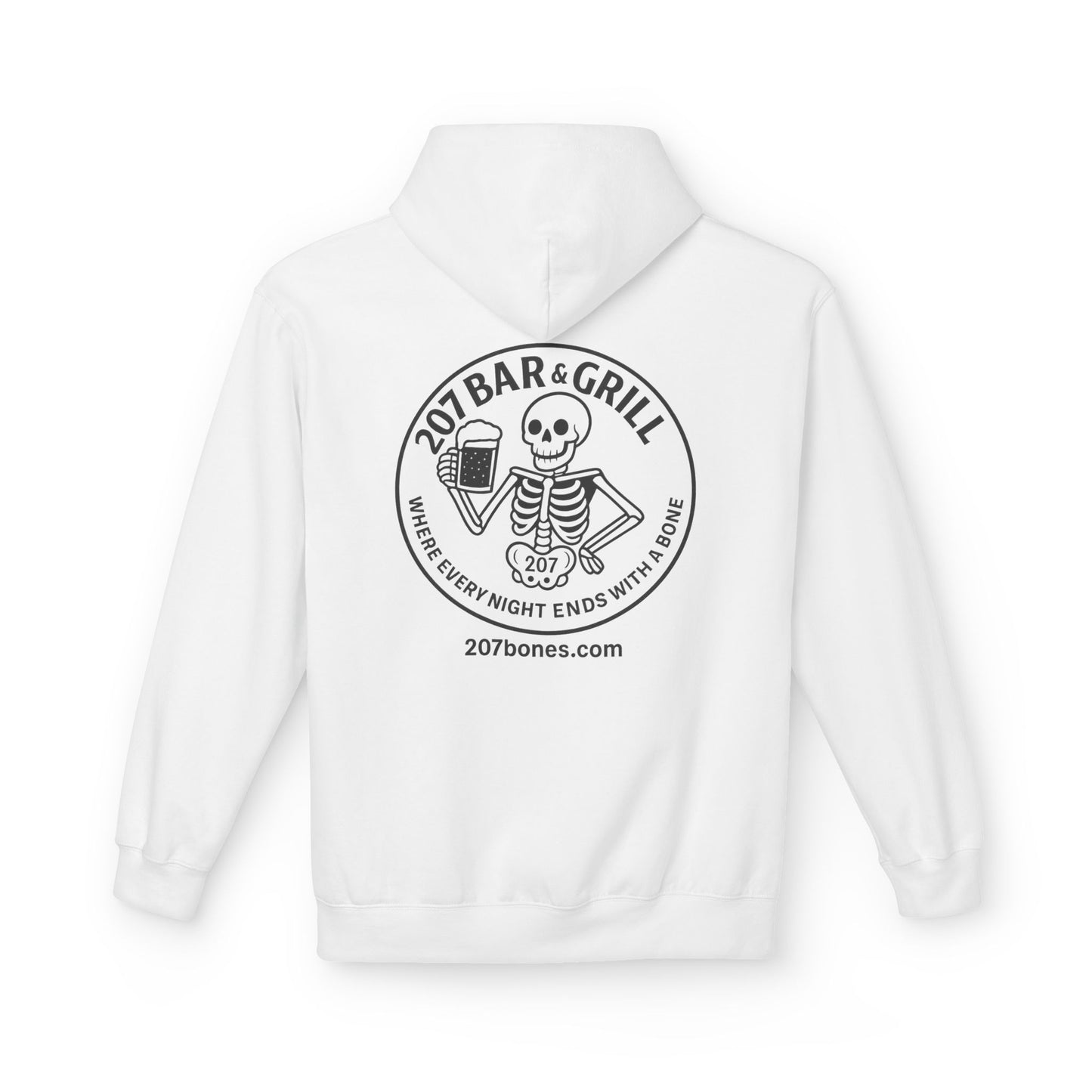 207 Bar & Grill Skeleton Hoodie, Softstyle Midweight Fleece, Unisex Pullover, Fun Gift for Halloween, Cozy Lounge Wear
