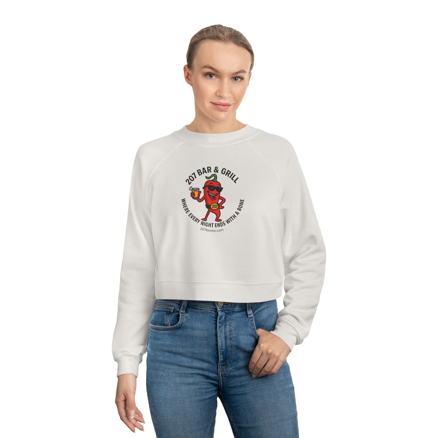 Cute Fleece Pullover, Women's Cropped Sweatshirt, Cozy Casual Top, Fun Bar & Grill Merch, Perfect Gift for Foodies, Trendy Winter Style