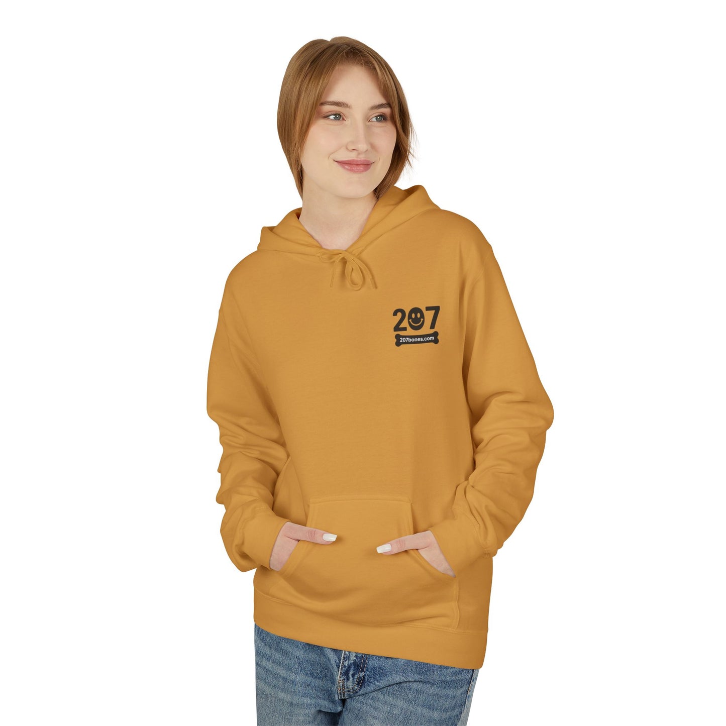 207 Bar & Grill Skeleton Hoodie, Softstyle Midweight Fleece, Unisex Pullover, Fun Gift for Halloween, Cozy Lounge Wear