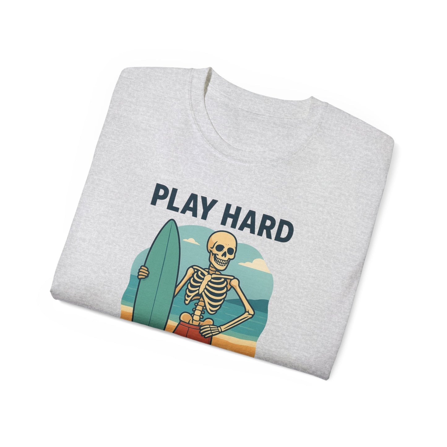 Play Hard Bone Harder Tee, Fun Skeleton Shirt, Summer Vibes Tee, Beach Lover Gift, Halloween Party Tee, Casual Everyday Wear