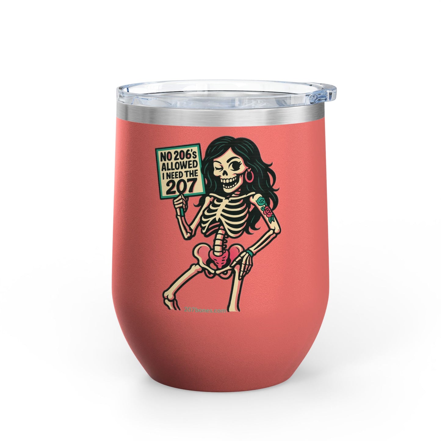 Spooky Skeleton Wine Tumbler, Fun Gift for Halloween, 12oz Insulated Drinkware, Unique Party Favor, Wine Lover Accessory, Skeleton Decor