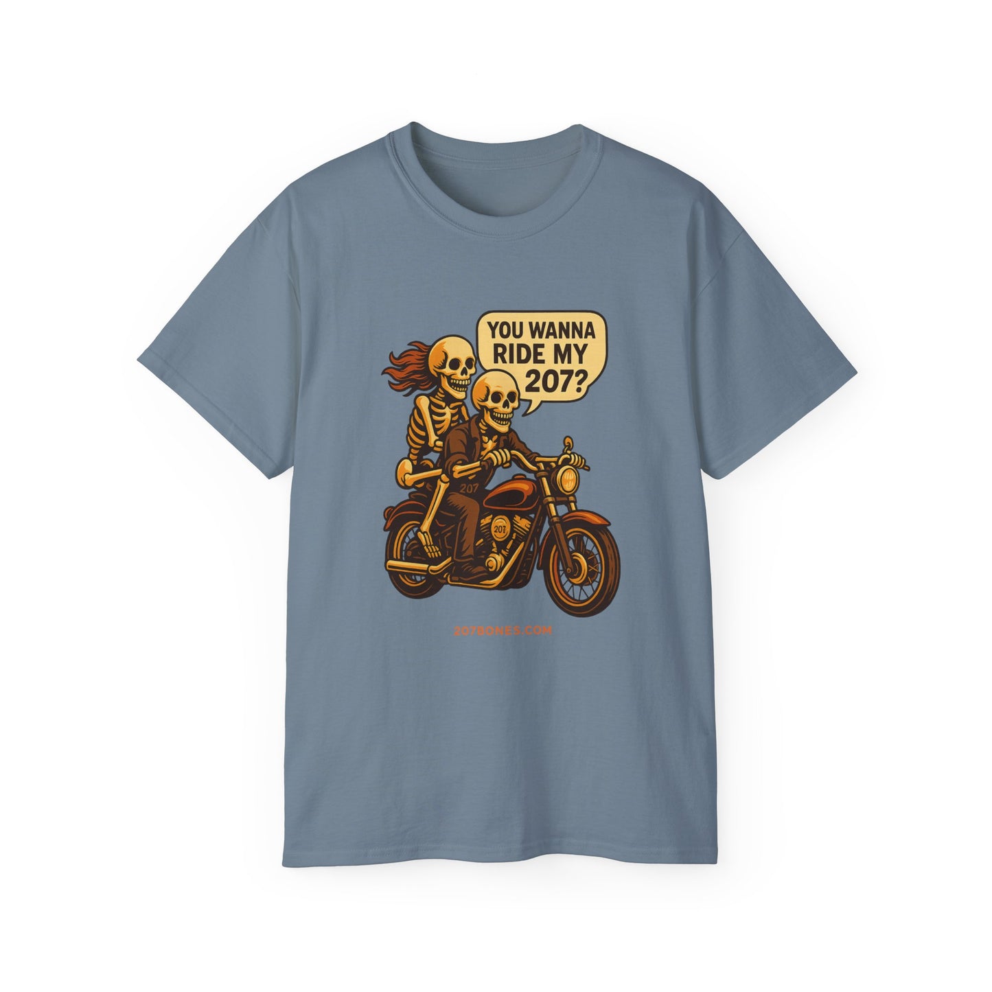 Skeletons Motorcycle Ride Unisex T-Shirt | Fun Graphic Tee for Bikers, Halloween, Casual Wear, Gift Idea