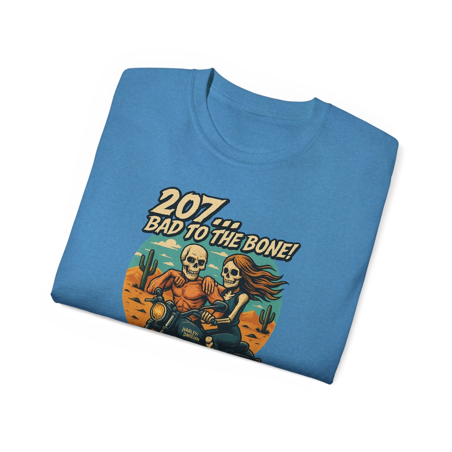 Bad to the Bone Unisex Cotton Tee, Vintage Motorcycle Shirt, Biker Gift, Skull Art Tee, Casual Wear, Unisex Graphic T-Shirt
