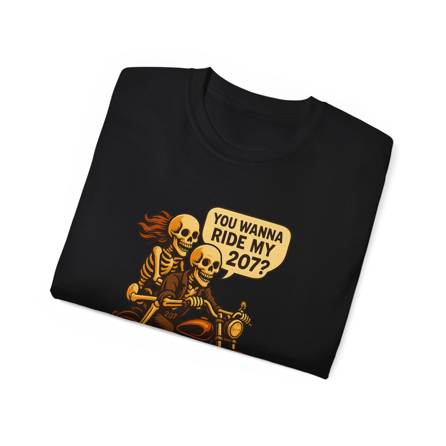 Skeletons Motorcycle Ride Unisex T-Shirt | Fun Graphic Tee for Bikers, Halloween, Casual Wear, Gift Idea