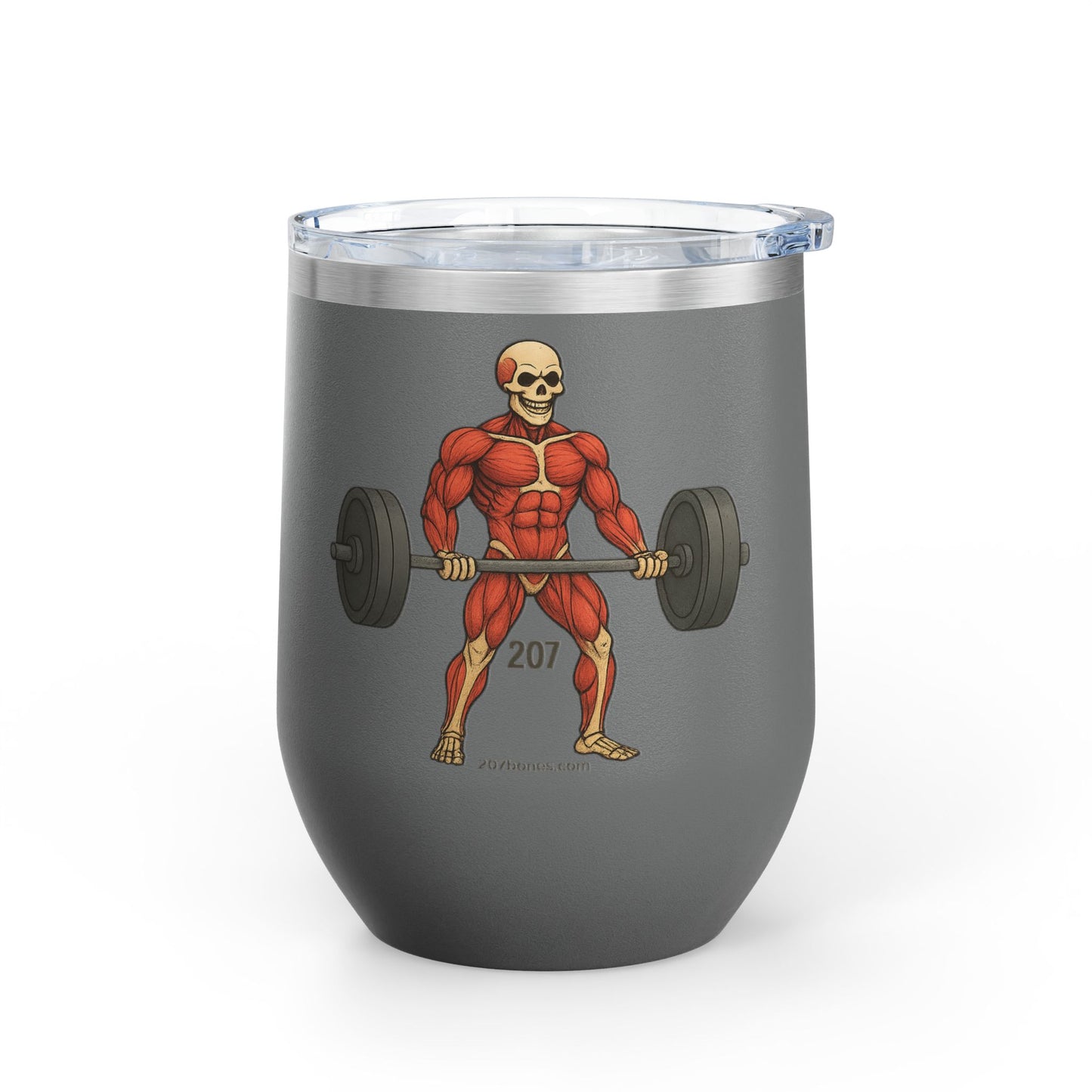 Skeleton Weightlifting Wine Tumbler, 12oz - Gym Lover, Fitness Gift, Unique Insulated Drinkware, Workout Buddy, Skeleton Design