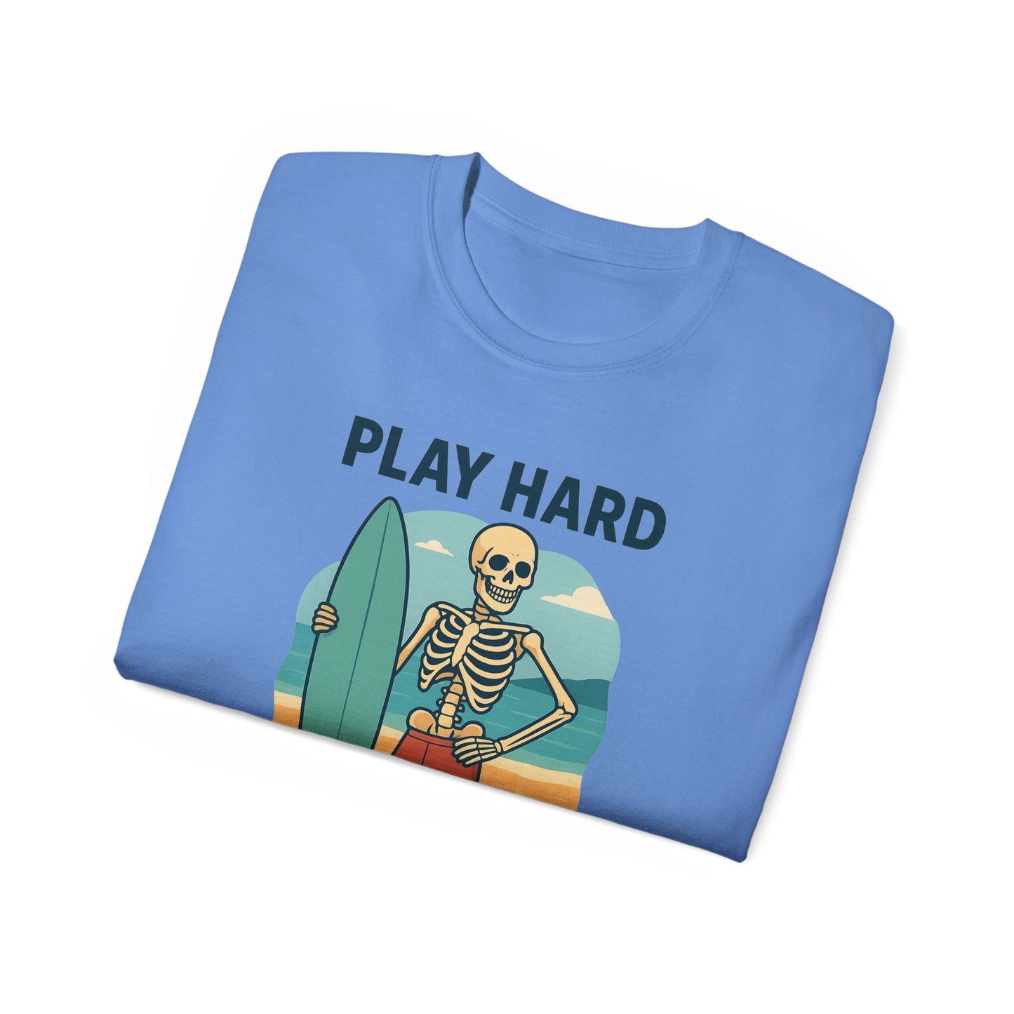Play Hard Bone Harder Tee, Fun Skeleton Shirt, Summer Vibes Tee, Beach Lover Gift, Halloween Party Tee, Casual Everyday Wear