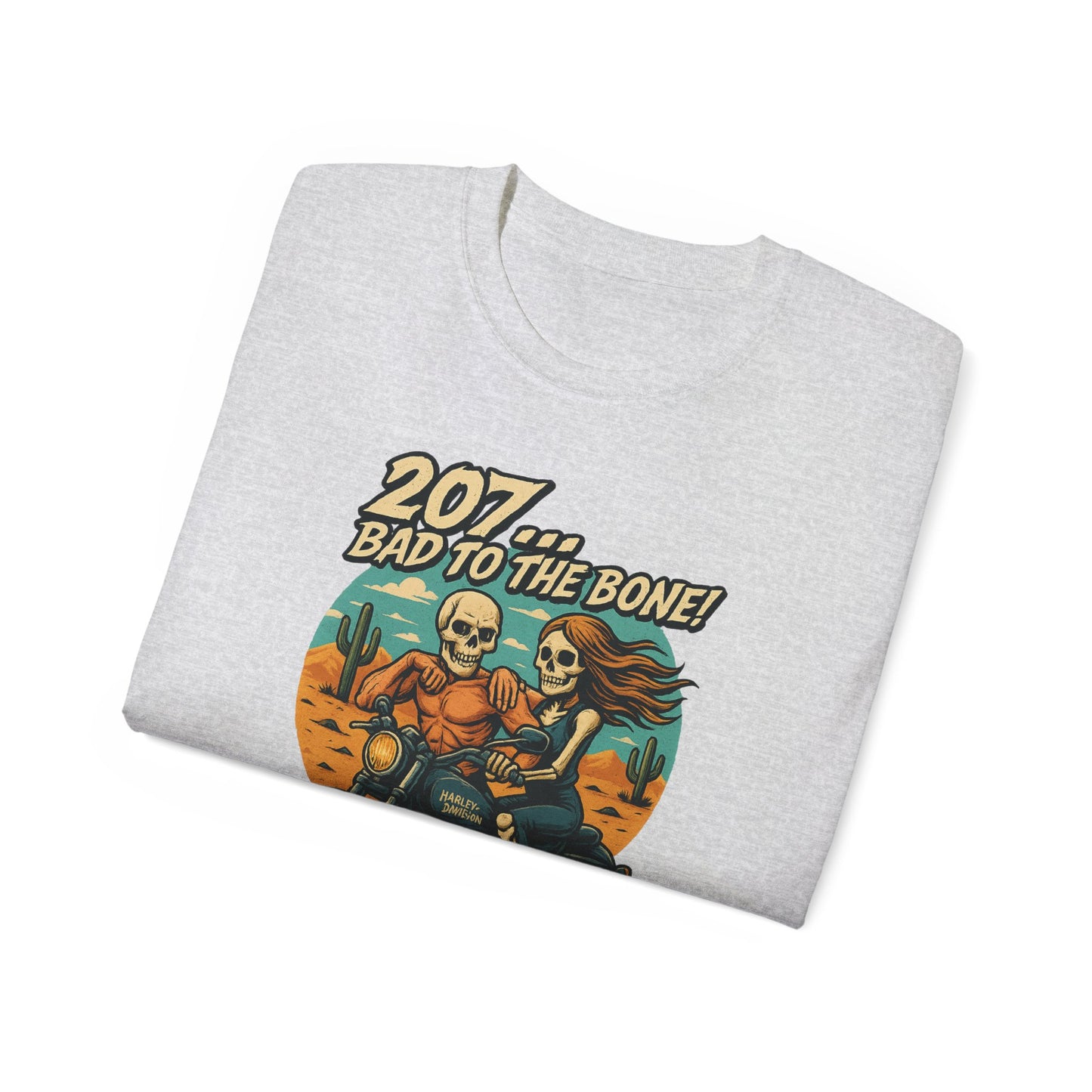 Bad to the Bone Unisex Cotton Tee, Vintage Motorcycle Shirt, Biker Gift, Skull Art Tee, Casual Wear, Unisex Graphic T-Shirt