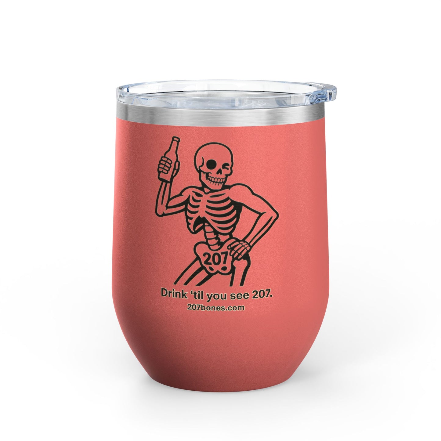Fun Skeleton Wine Tumbler, 12oz - Drink 'til You See 207 - Perfect for Halloween Parties, Wine Lovers, Gifts for Friends, Unique Drinkware