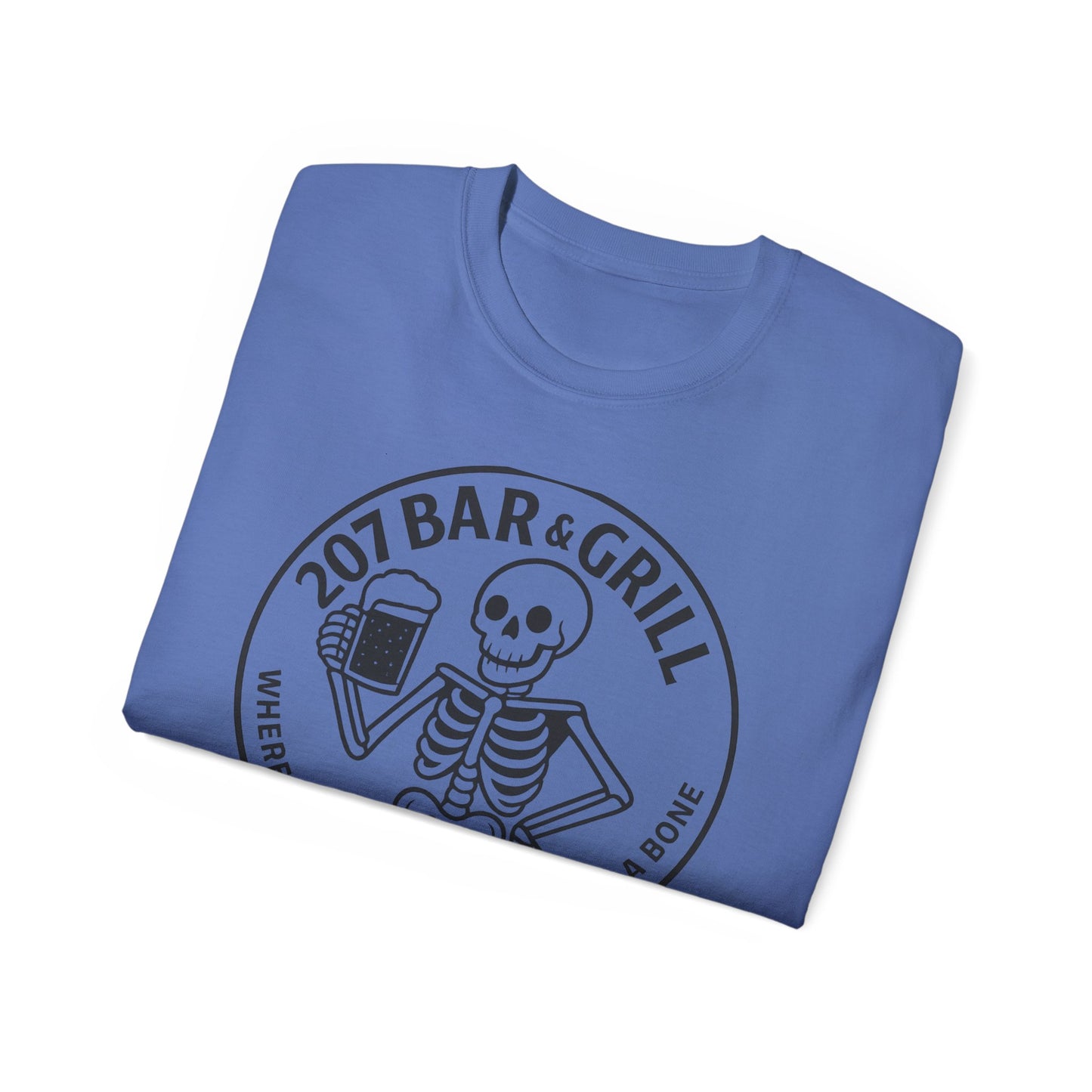 Skeleton Bar & Grill Tee, Fun Unisex Cotton T-Shirt for Halloween, Party Wear, Gift Idea, Casual Outfit