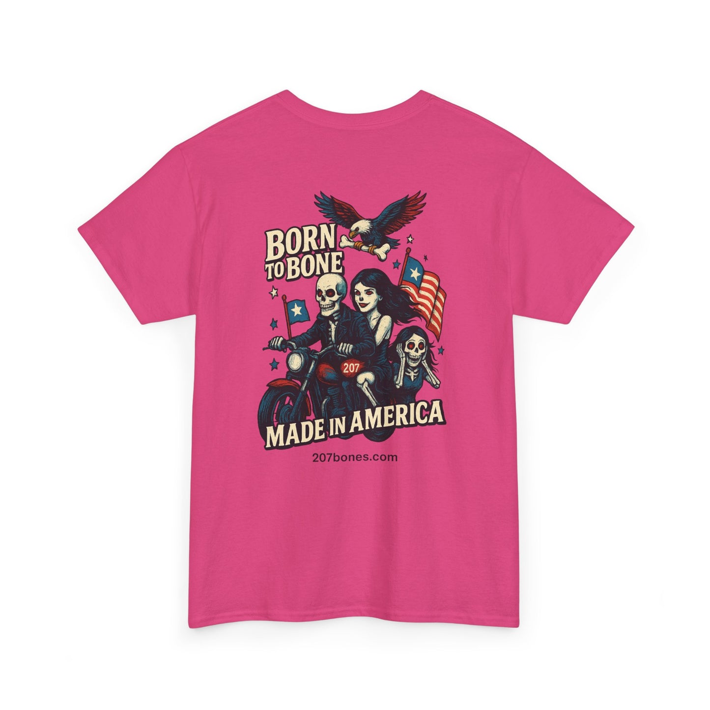 Patriotic Graphic Tee - Born to Bone, Unisex Heavy Cotton T-Shirt, Perfect for BBQs, Independence Day, and Casual Outings