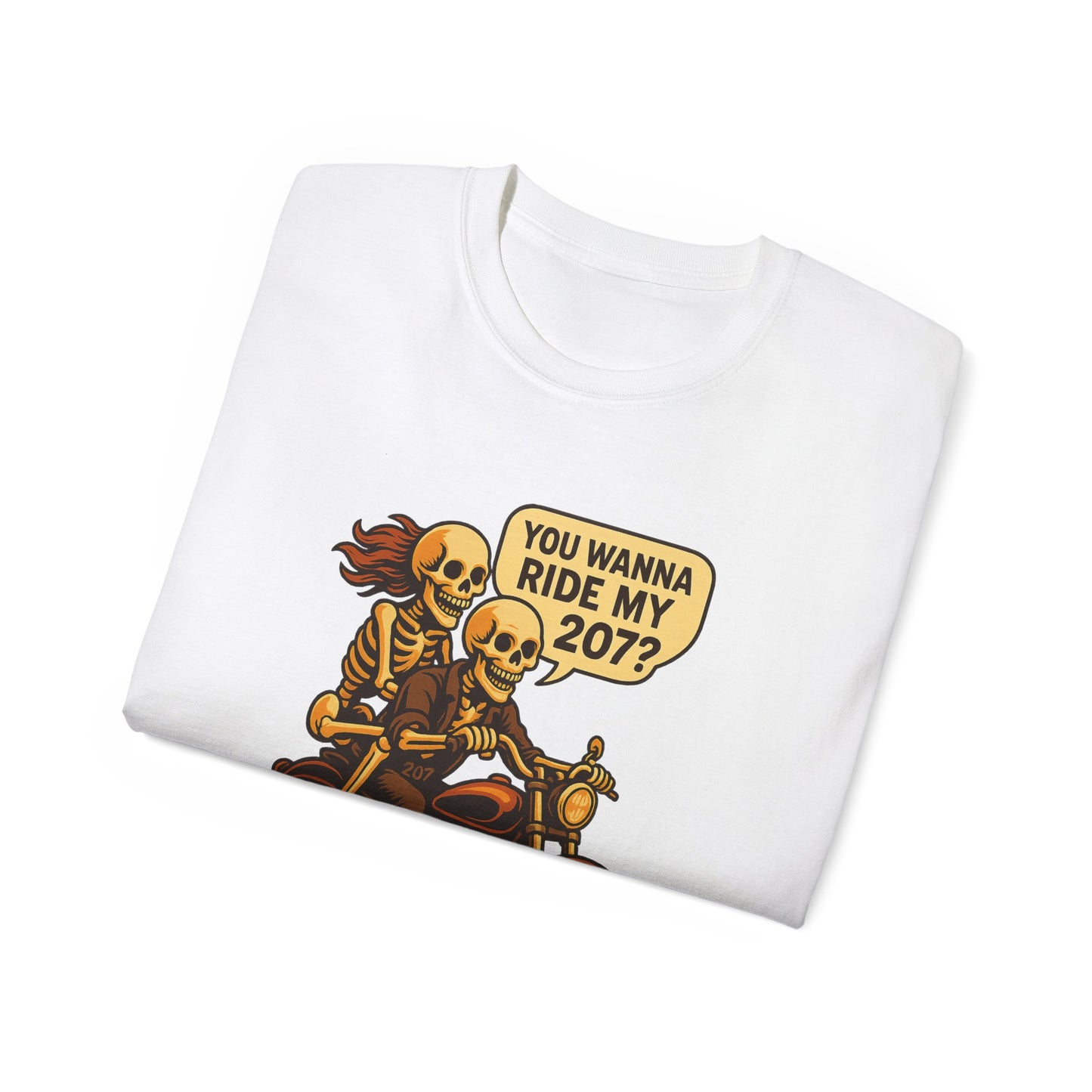 Skeletons Motorcycle Ride Unisex T-Shirt | Fun Graphic Tee for Bikers, Halloween, Casual Wear, Gift Idea