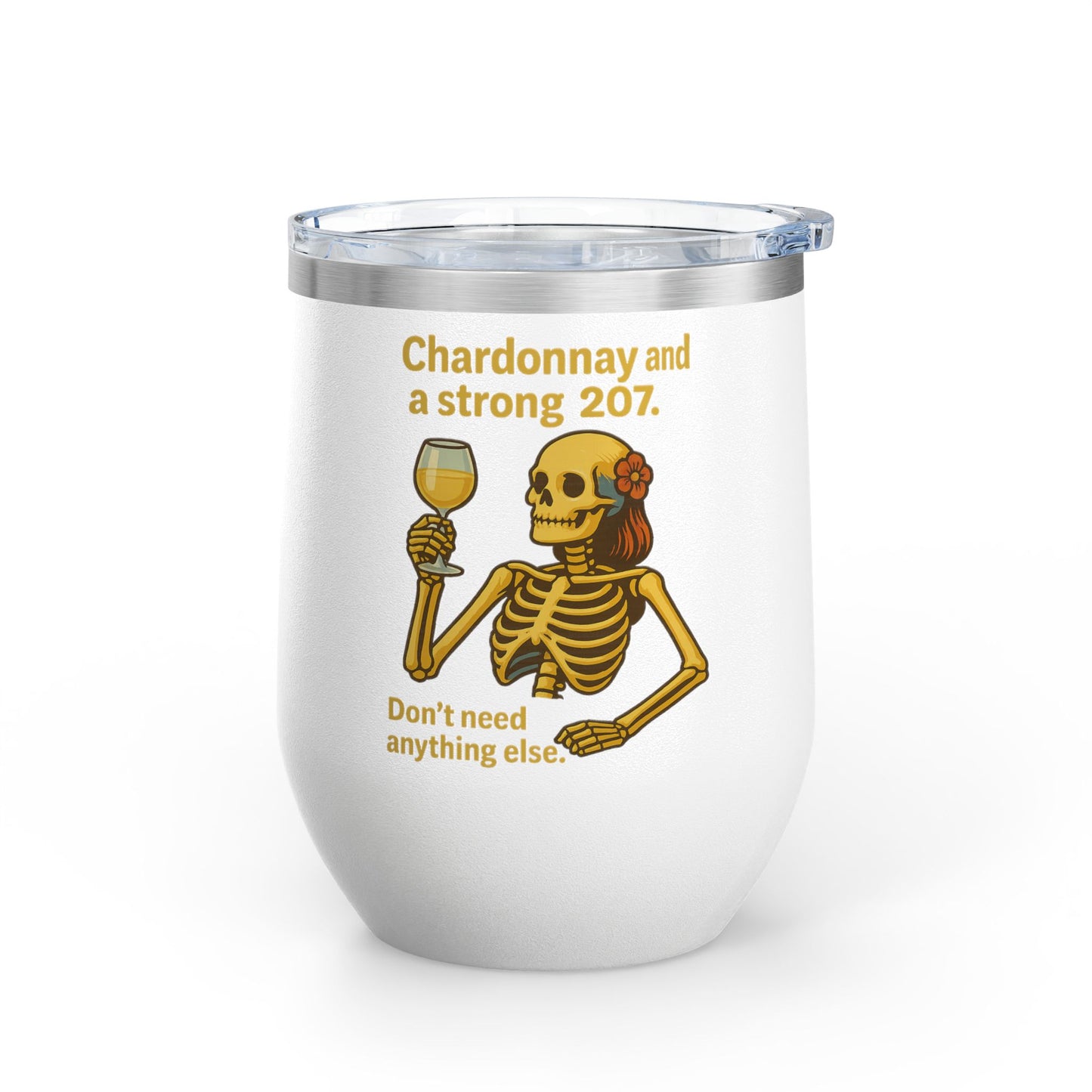 Chardonnay Skeleton Wine Tumbler, Fun Gift for Wine Lovers, Perfect for Parties, Outdoor Events, Drinkware for Celebrations
