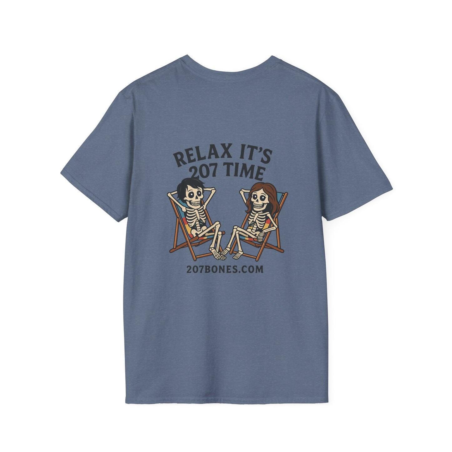Chill Vibes Unisex T-Shirt - Relax It's 207 Time Design, Skeleton Tee, Casual Everyday Wear, Perfect for Halloween, Gift for Friends