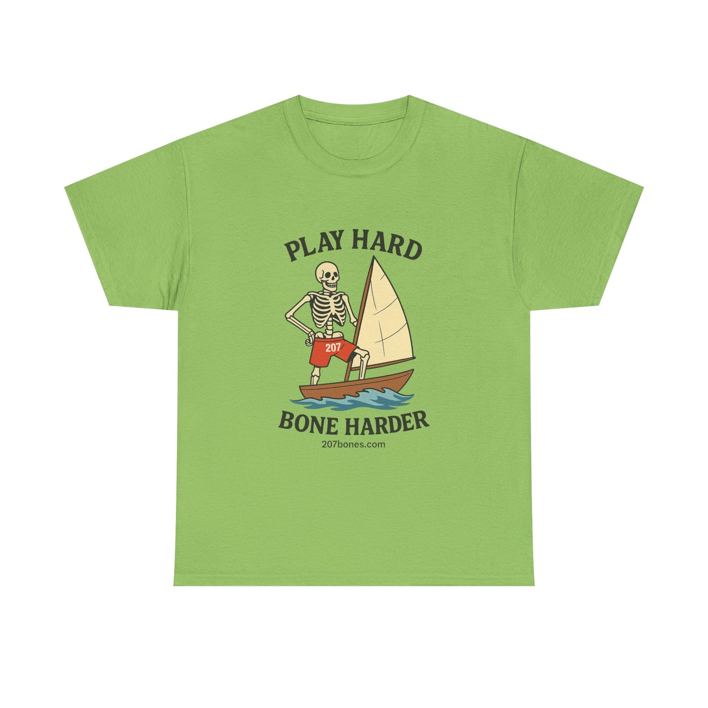 Play Hard Bone Harder Tee, Casual Summer Shirt, Skeleton Graphic T-Shirt, Fun Beachwear, Gift for Halloween, Unisex Cotton Tee