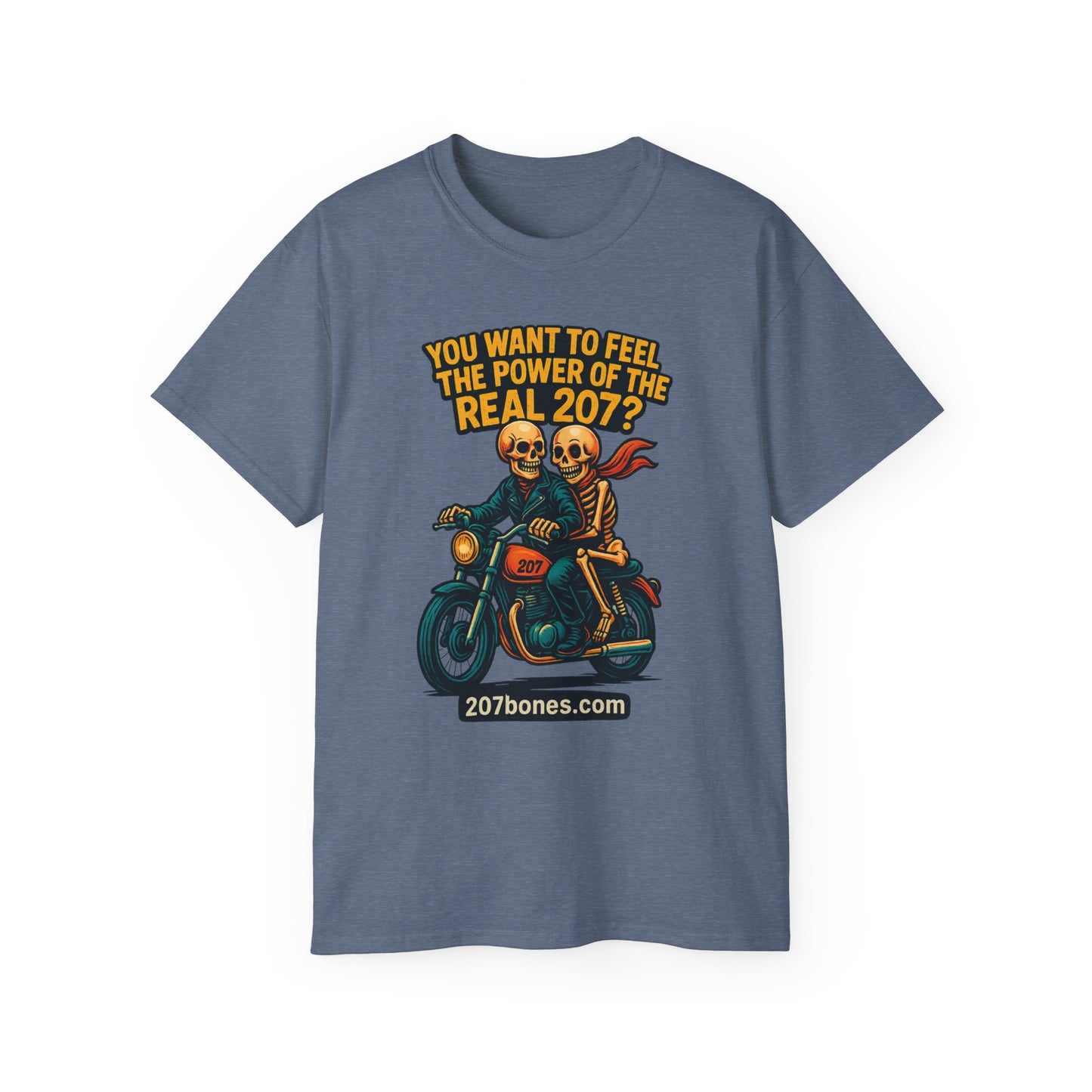 Unisex Motorcycle Theme Tee - Feel the Power Tee, Casual T-Shirt, Halloween Costume Top, Biker Gift, Fun Skull Shirt