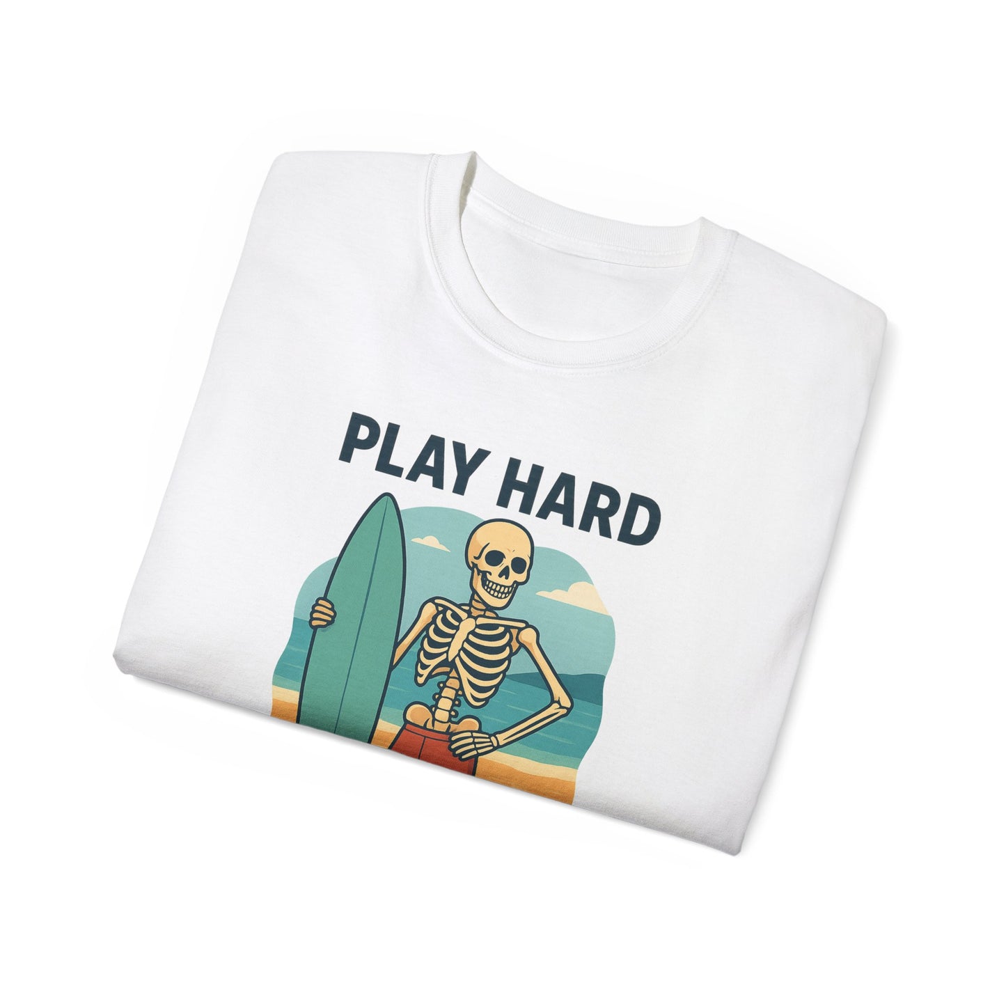 Play Hard Bone Harder Tee, Fun Skeleton Shirt, Summer Vibes Tee, Beach Lover Gift, Halloween Party Tee, Casual Everyday Wear