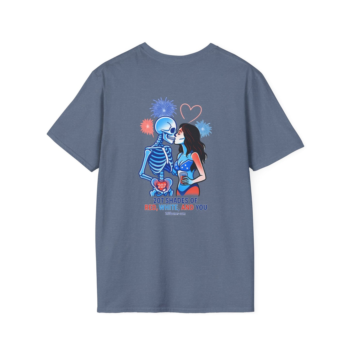 Romantic Unisex T-Shirt with Skeleton and Lips Design, Fun Couples Tee, Date Night Outfit, Halloween Costume, Unique Gift