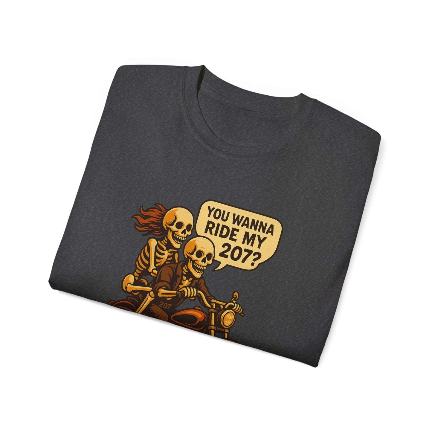 Skeletons Motorcycle Ride Unisex T-Shirt | Fun Graphic Tee for Bikers, Halloween, Casual Wear, Gift Idea