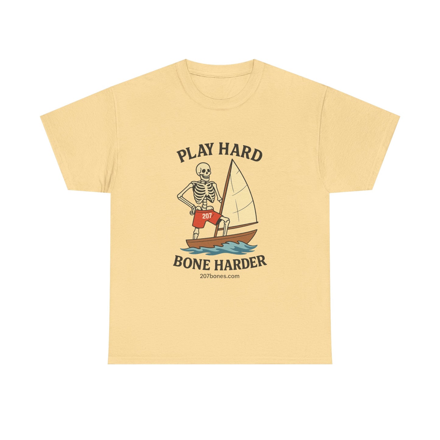 Play Hard Bone Harder Tee, Casual Summer Shirt, Skeleton Graphic T-Shirt, Fun Beachwear, Gift for Halloween, Unisex Cotton Tee
