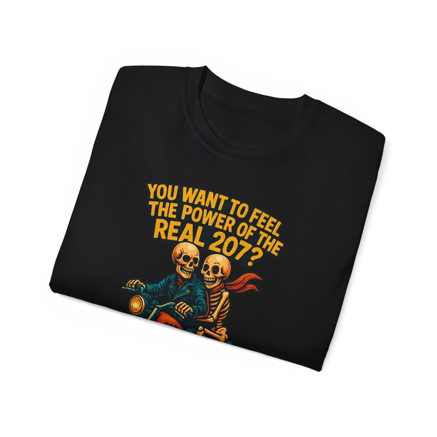 Unisex Motorcycle Theme Tee - Feel the Power Tee, Casual T-Shirt, Halloween Costume Top, Biker Gift, Fun Skull Shirt