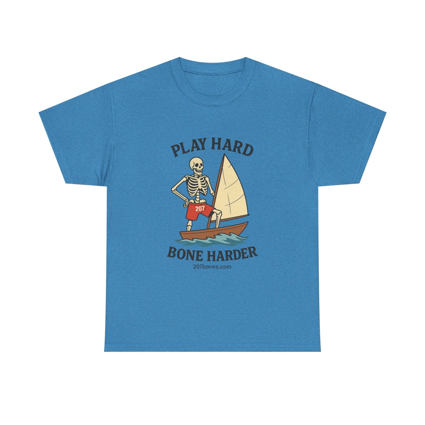 Play Hard Bone Harder Tee, Casual Summer Shirt, Skeleton Graphic T-Shirt, Fun Beachwear, Gift for Halloween, Unisex Cotton Tee
