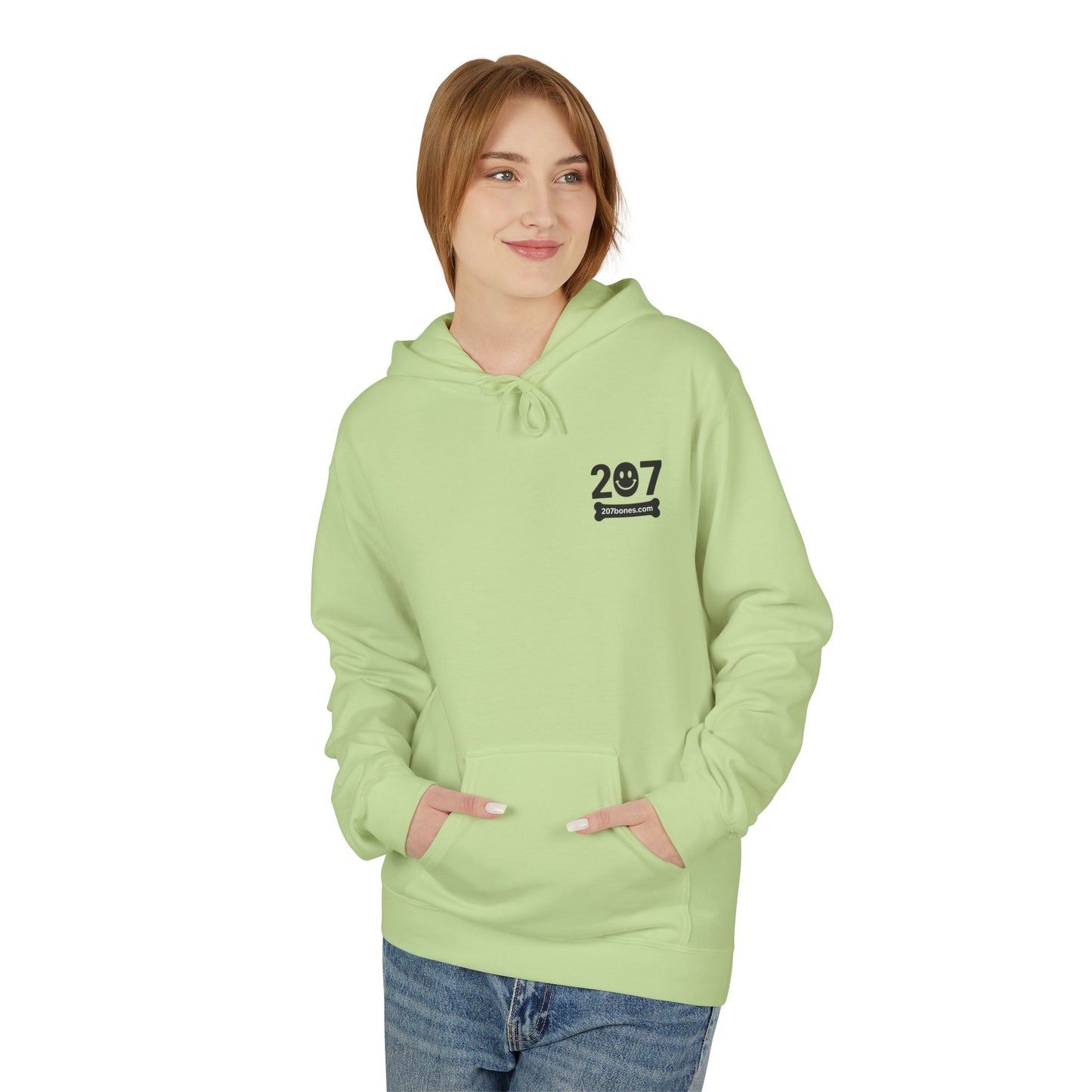 207 Bar & Grill Skeleton Hoodie, Softstyle Midweight Fleece, Unisex Pullover, Fun Gift for Halloween, Cozy Lounge Wear